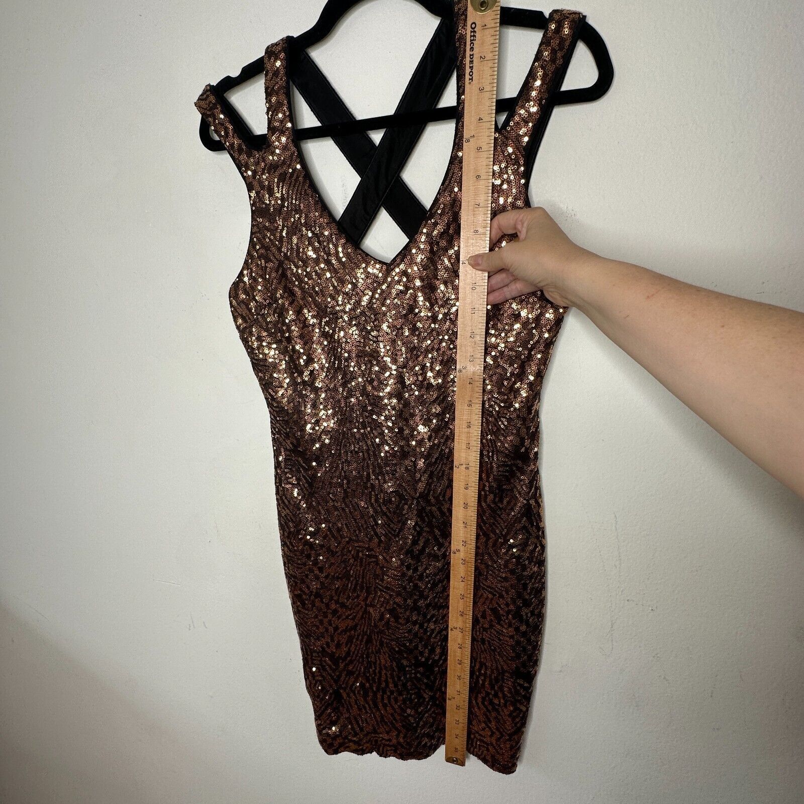 Bebe Bebe Copper Bronze Sequin Mini Dress Criss Cross Back Zip M Size M / US 6-8 / IT 42-44 - 13 Thumbnail