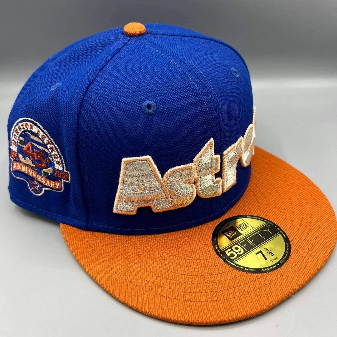 New Era Houston Astros Hat Men 7 3/8 Blue Orange MLB Fitted Cap Size ONE SIZE - 1 Thumbnail