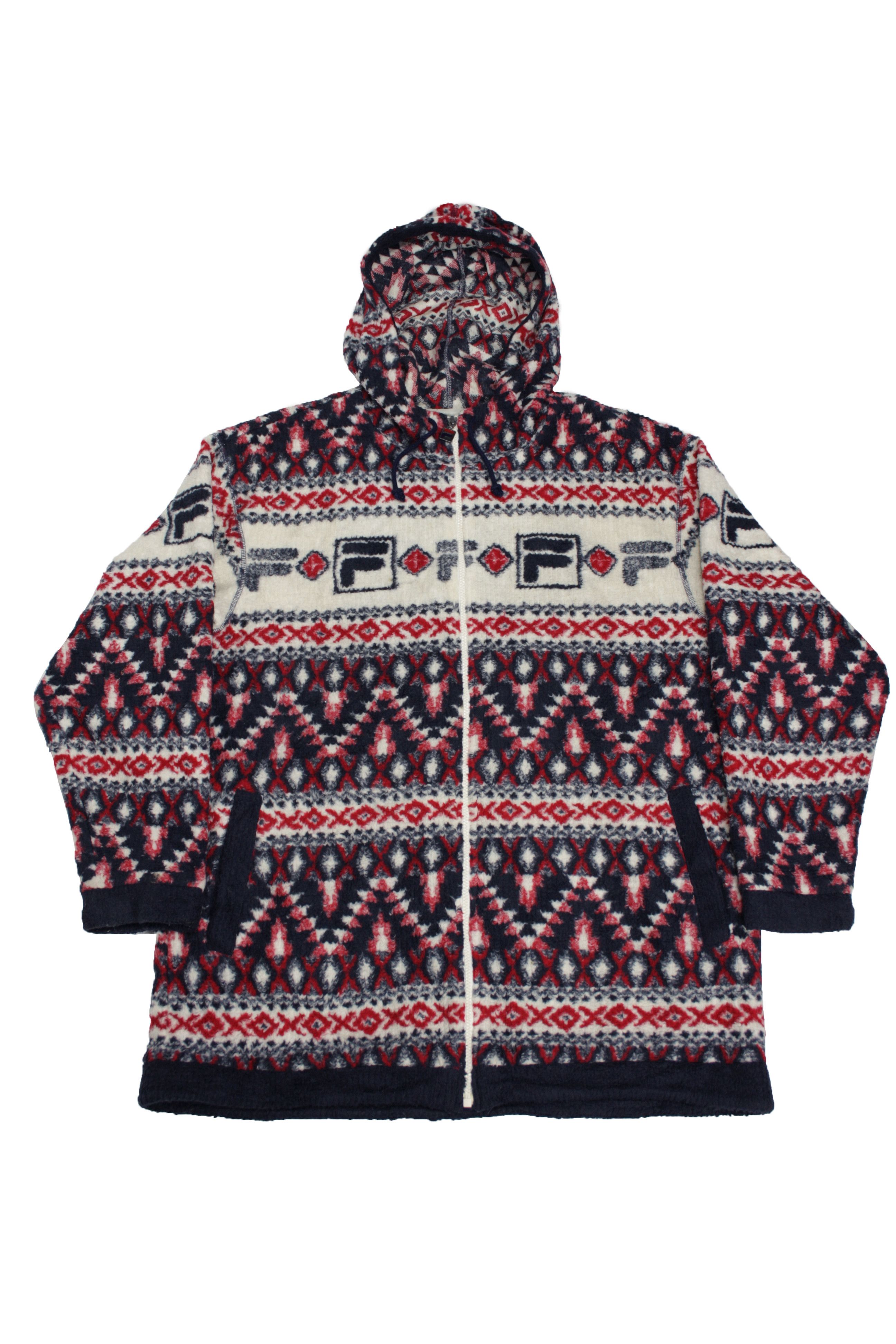 Fila × Japanese Brand × Vintage Fila 90s Vintage Printed Fleece Windbreaker Hooded Jacket Size US M / EU 48-50 / 2 - 1 Thumbnail