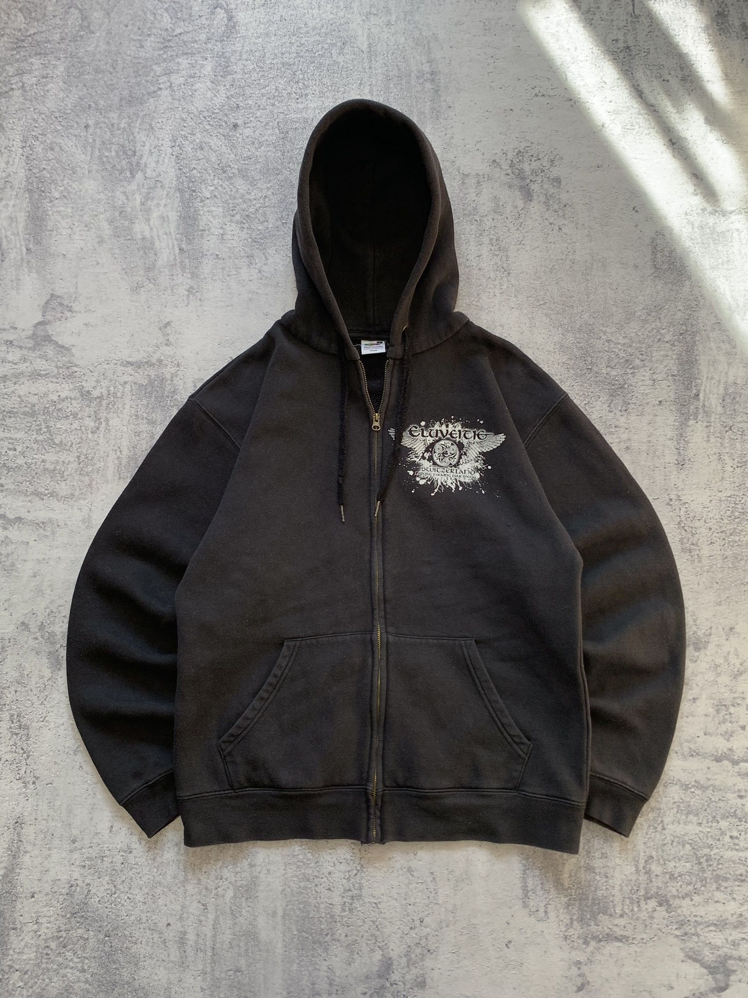 Fruit Of The Loom VTG ELUVEITIE PURE F**KING FOLK METAL Faded Zip Up Hoodie Size US M / EU 48-50 / 2 - 2 Thumbnail