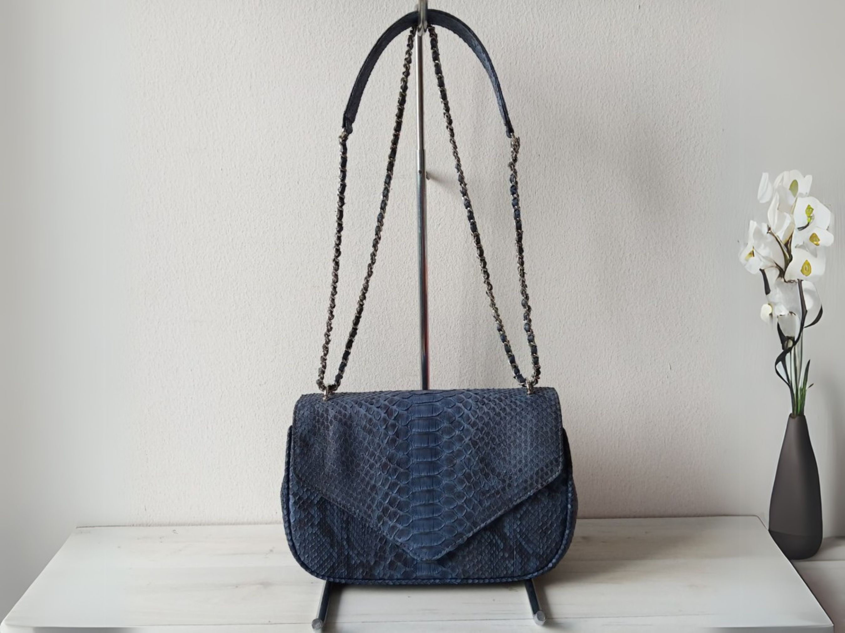 Handmade Dark Gray Python Snakeskin Sling Bag Purse Size ONE SIZE - 4 Thumbnail