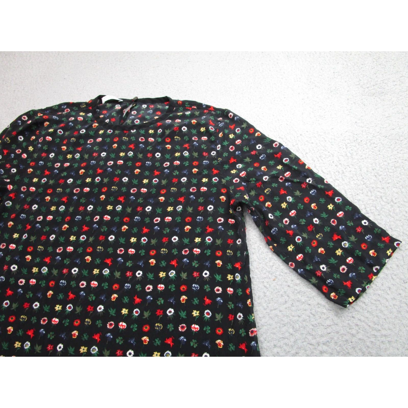 Equipment EQUIPMENT Femme Black Floral Silk Shift Dress Women's Medium 3/4 Sleeve Casual Size M / US 6-8 / IT 42-44 - 2 Thumbnail
