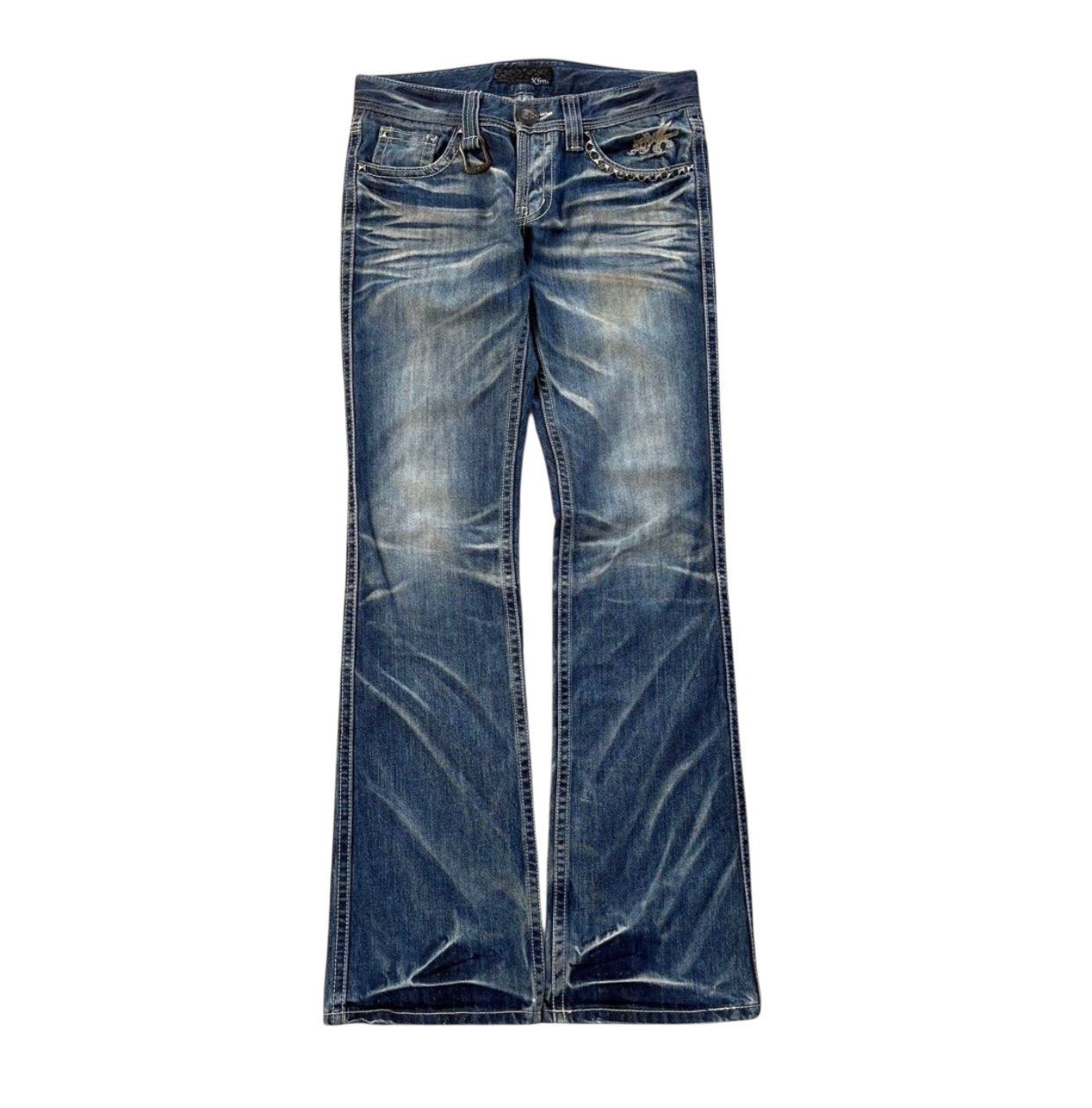 Tornado Mart 2000s japanese XFRM whisker skull flare denim Size US 31 - 2 Thumbnail