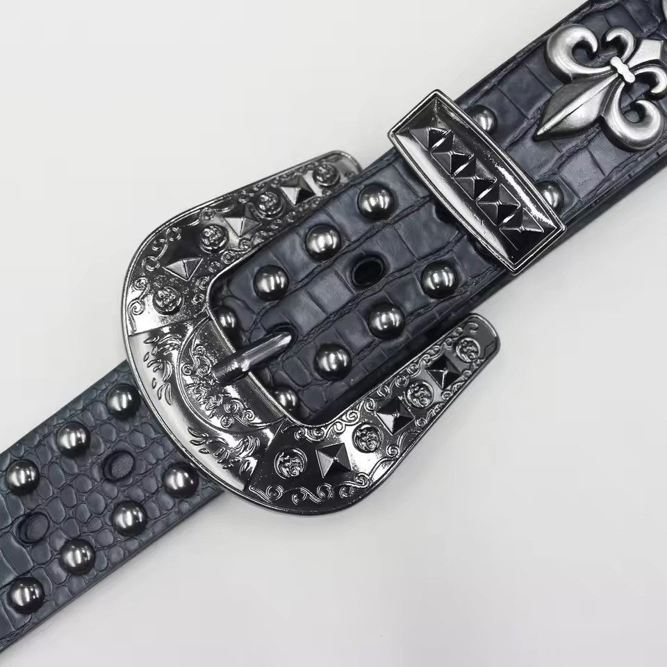 Japanese Brand Black Faux Leather Cross Studded Belt 105 cm Size ONE SIZE - 6 Thumbnail