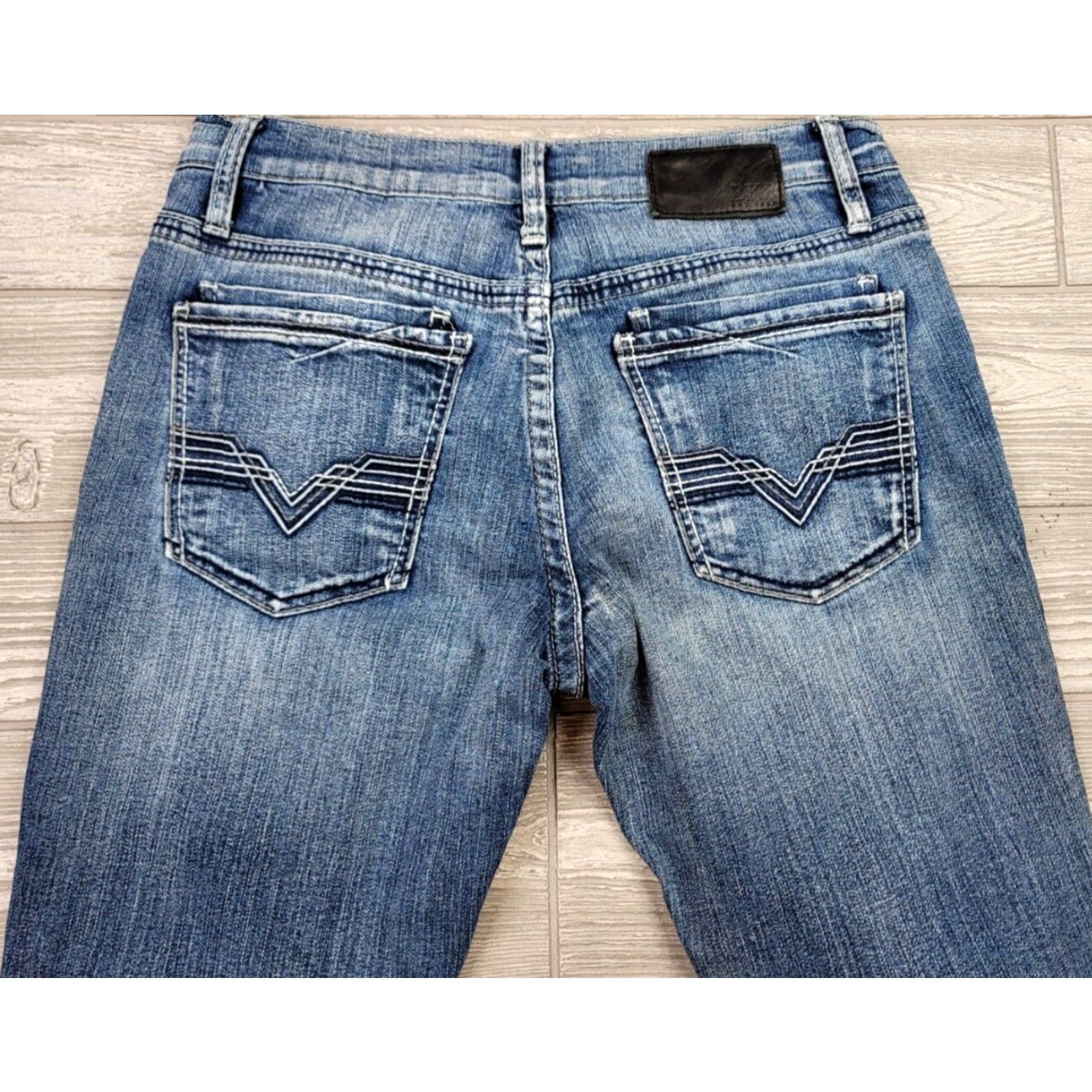 BKE BKE Jake Straight Jeans Men 31x27 Blue Denim Stretch Medium Wash Distressed Fade Regular Mens Size US 31 - 5 Thumbnail