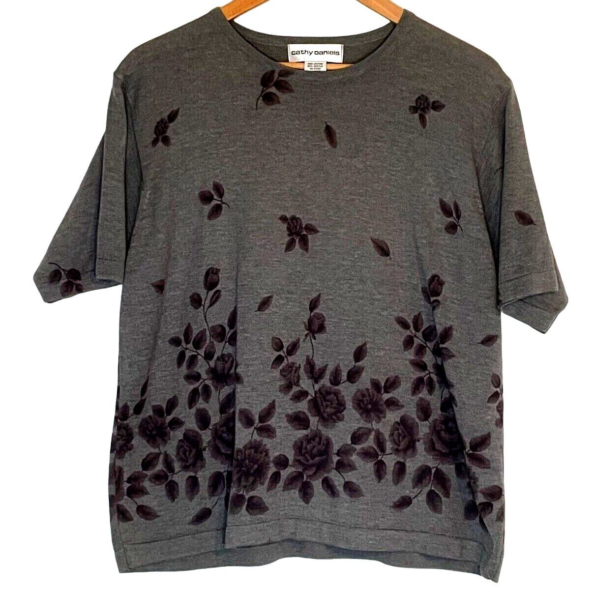 Other Cathy Daniels Women's Short-Sleeved Gray Sweater Roses Size L / US 10 / IT 46 - 1 Thumbnail