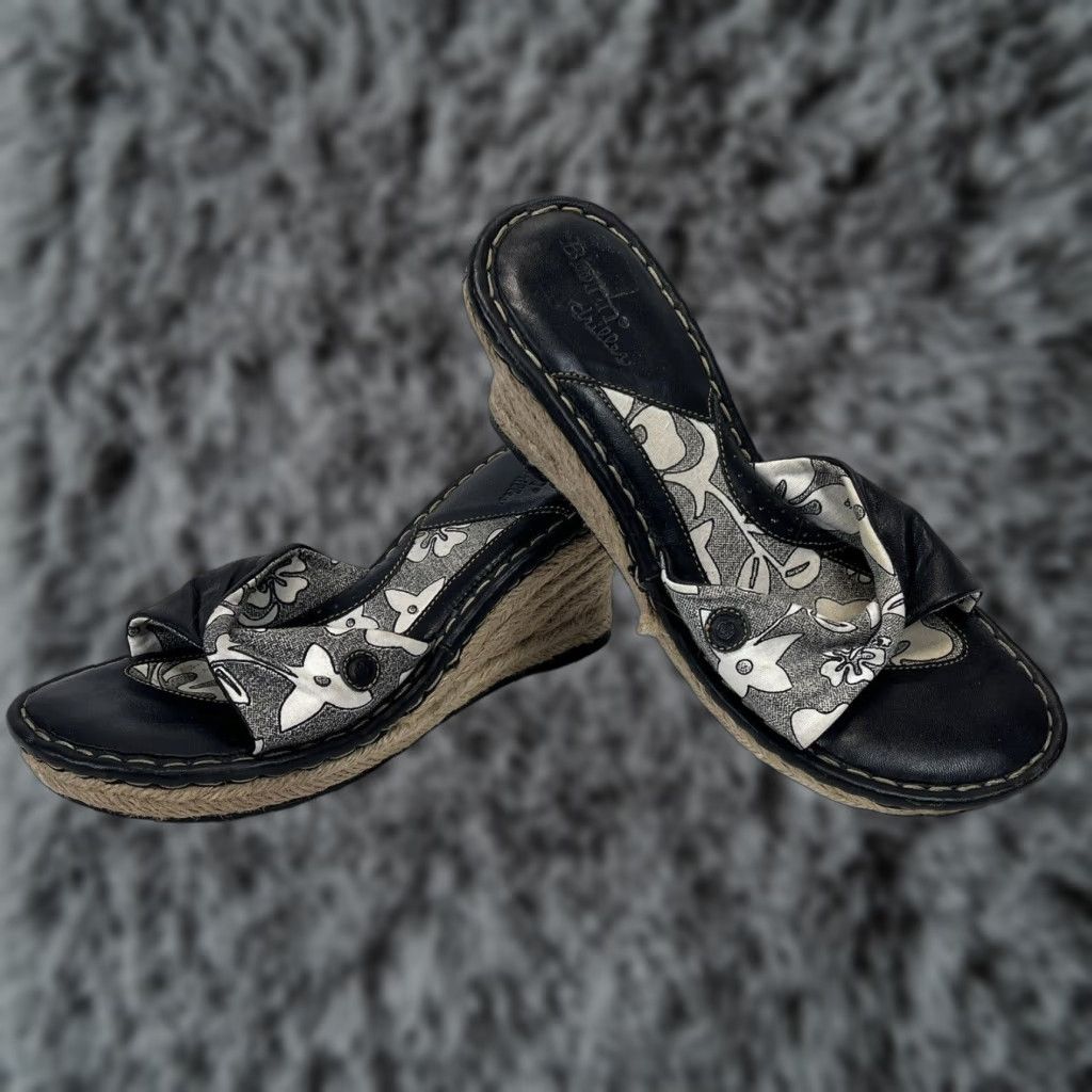 Born Womens Børn Espadrilles Wedge Sandals Black Size 8 EU 39 Slip-On Leather Twist Strap Size US 9 / IT 39 - 1 Thumbnail