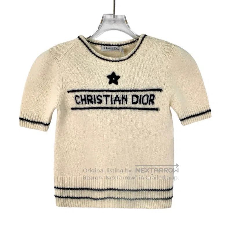 Dior Dior Beige striped letter inlaid wool round-neck short-sle Size XS / US 0-2 / IT 36-38 - 1 Thumbnail