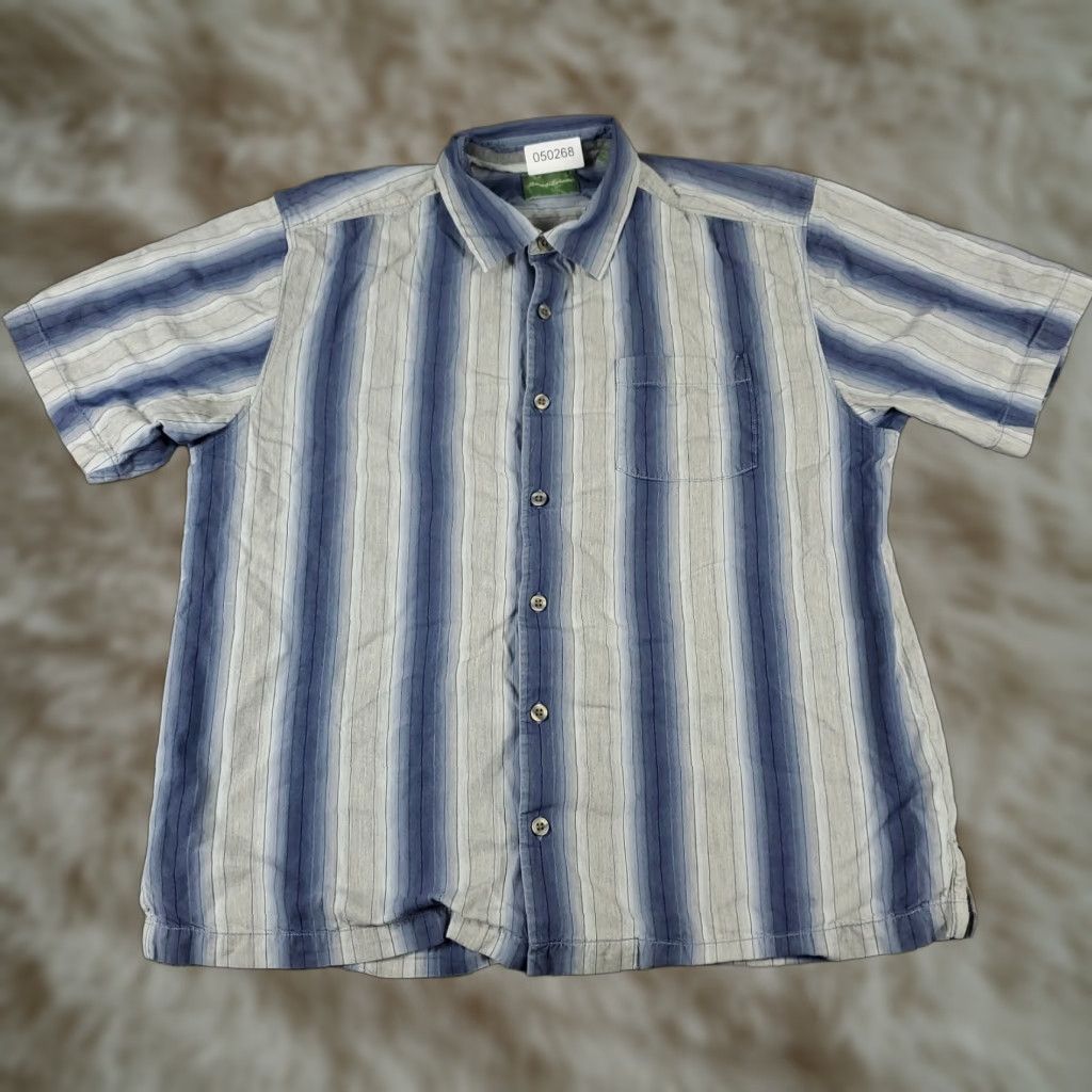 Tommy Bahama Tommy Bahama Shirt Mens Large Blue Striped Silk Cotton Hawaiian Button-Up Shirt - Blue Aloha Beach Classic Mens L Size US L / EU 52-54 / 3 - 1 Thumbnail