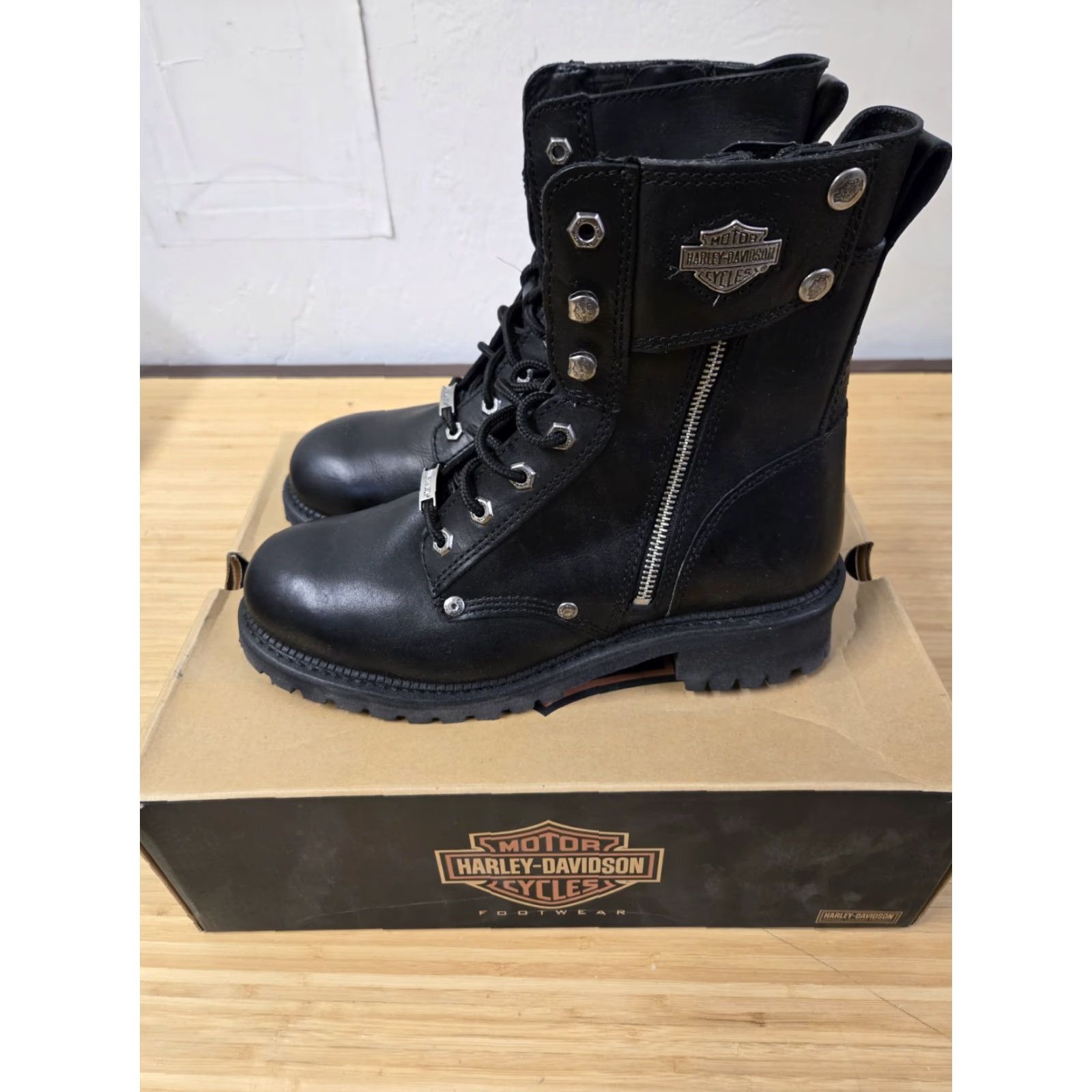 Harley Davidson VINTAGE Harley-Davidson Mens 8.5 Leather Motorcycle Boots Cimarron 95203 Black Size US 9 / EU 42 - 5 Thumbnail