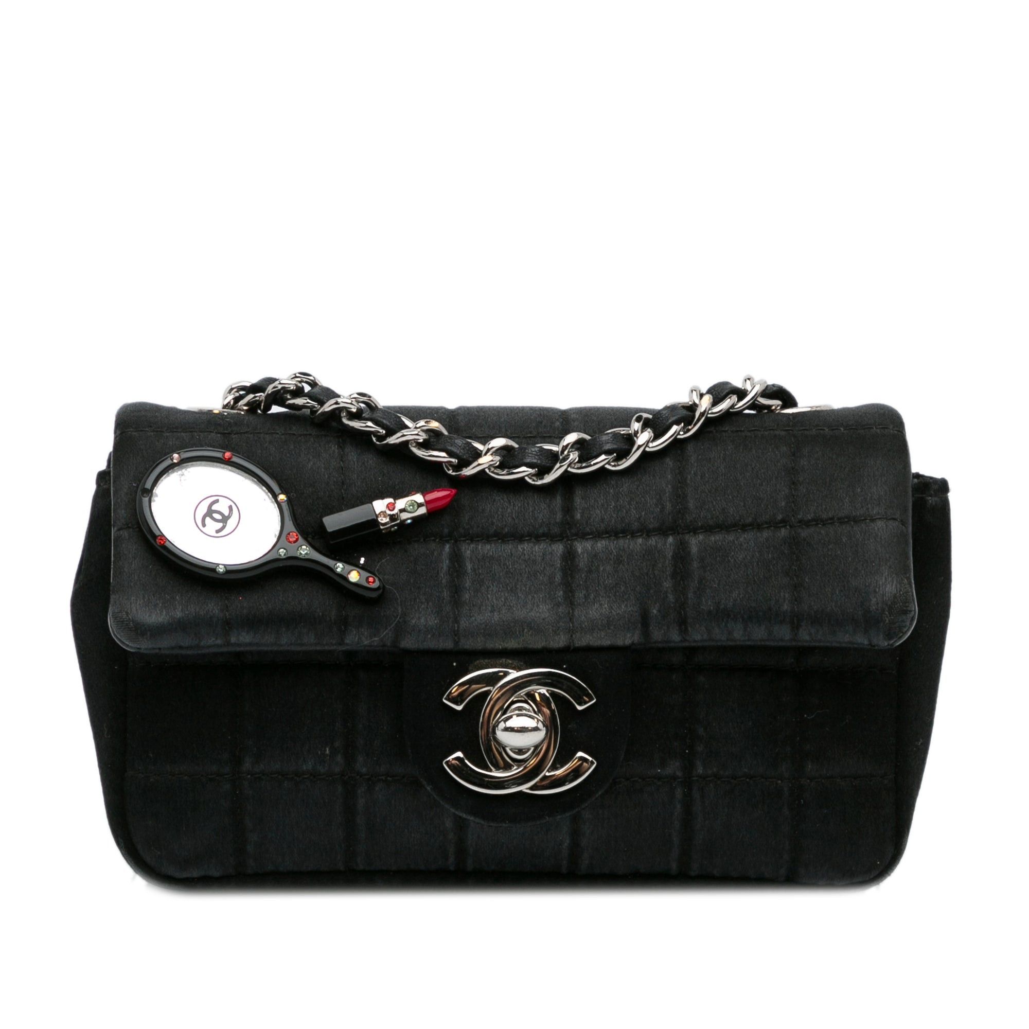 Chanel Chanel Extra Mini Satin Choco Bar Charms Flap Bag Black Size ONE SIZE - 1 Thumbnail