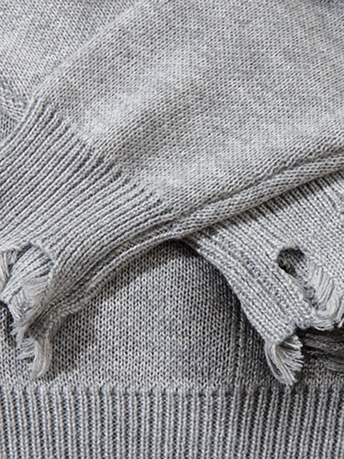 Japanese Brand Gray Distressed Knit Sweater with Cross Design Size US M / EU 48-50 / 2 - 2 Thumbnail