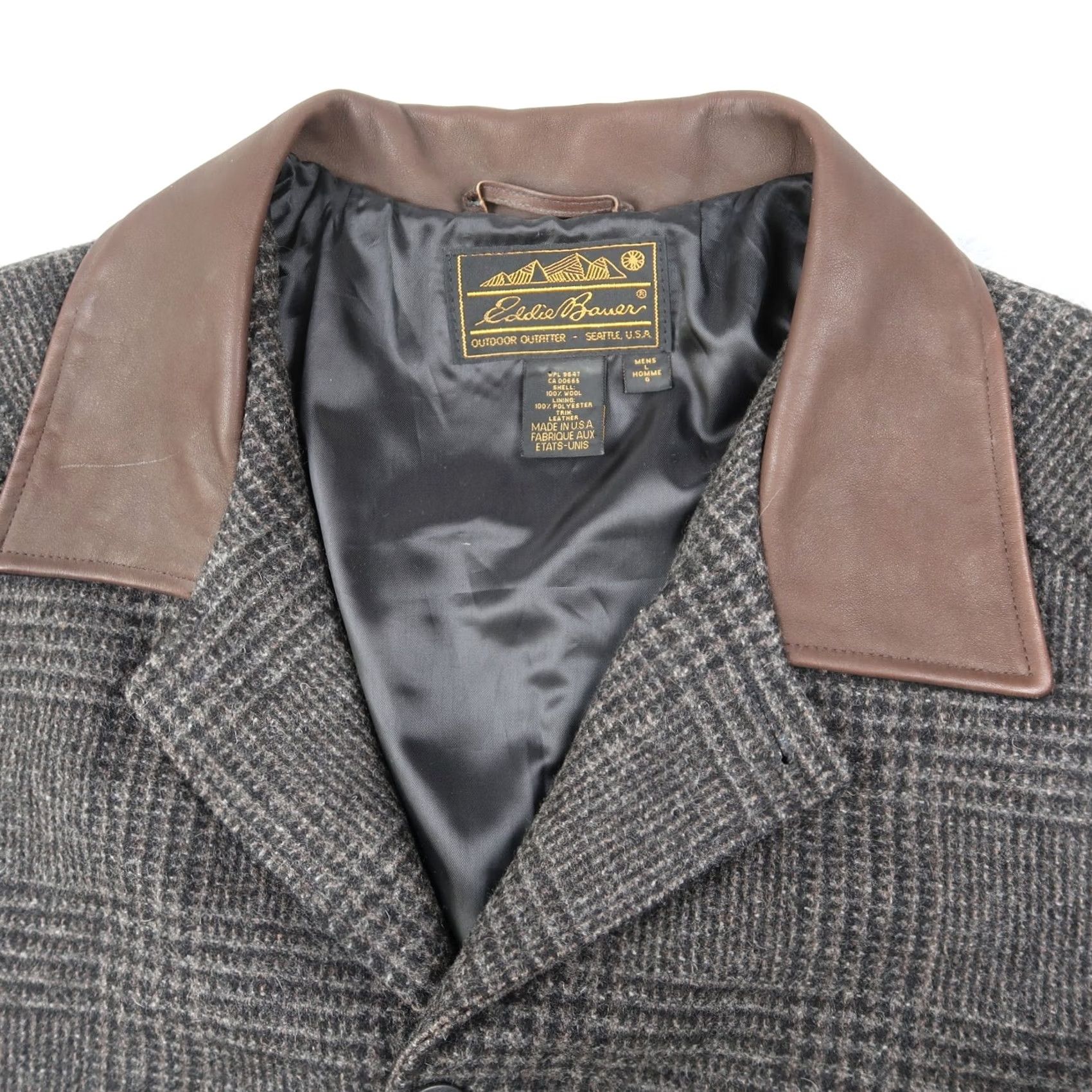 Eddie Bauer VTG Eddie Bauer Wool Tweed Glen Plaid Leather Collar Overcoat Trench Coat Mens L Size US L / EU 52-54 / 3 - 6 Thumbnail