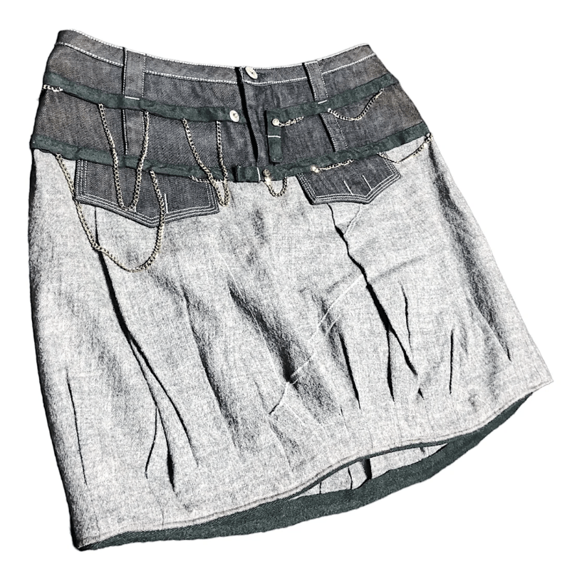 Marithe + Francois Girbaud The MfG Denim Wool Chains Skirt Size 26" / US 2 / IT 38 - 2 Thumbnail