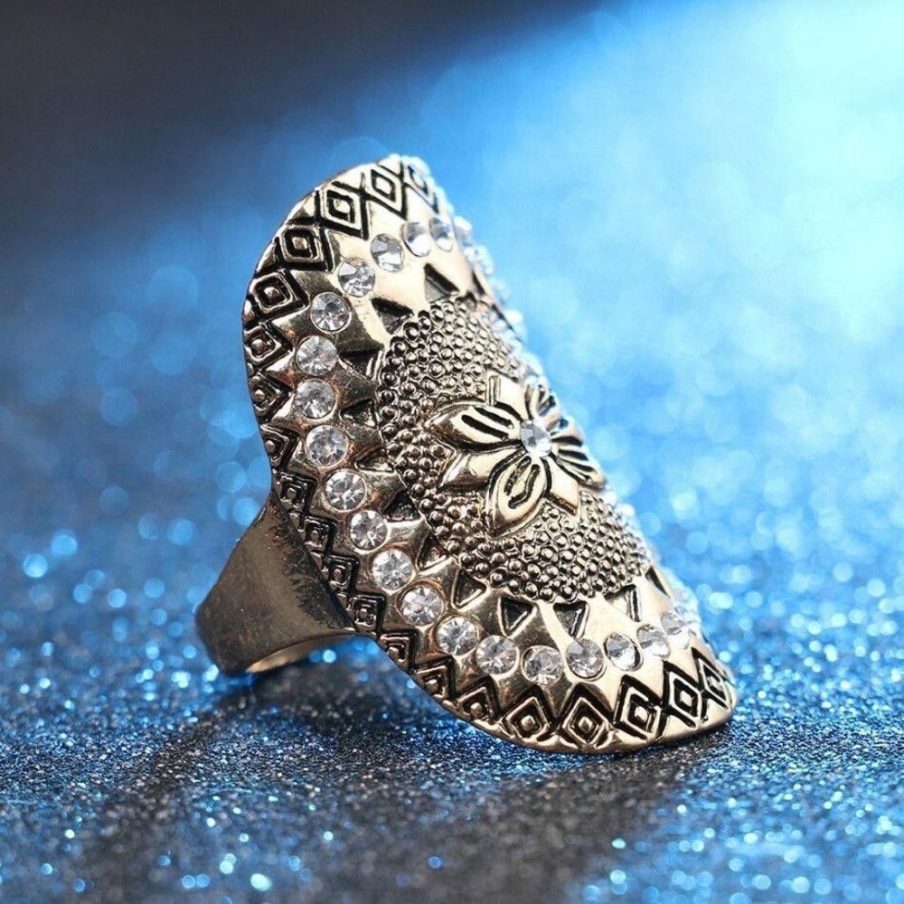 Designer Antique Crystal Ethnic Indian Style Gold Ring - Size 6 Size ONE SIZE - 2 Thumbnail