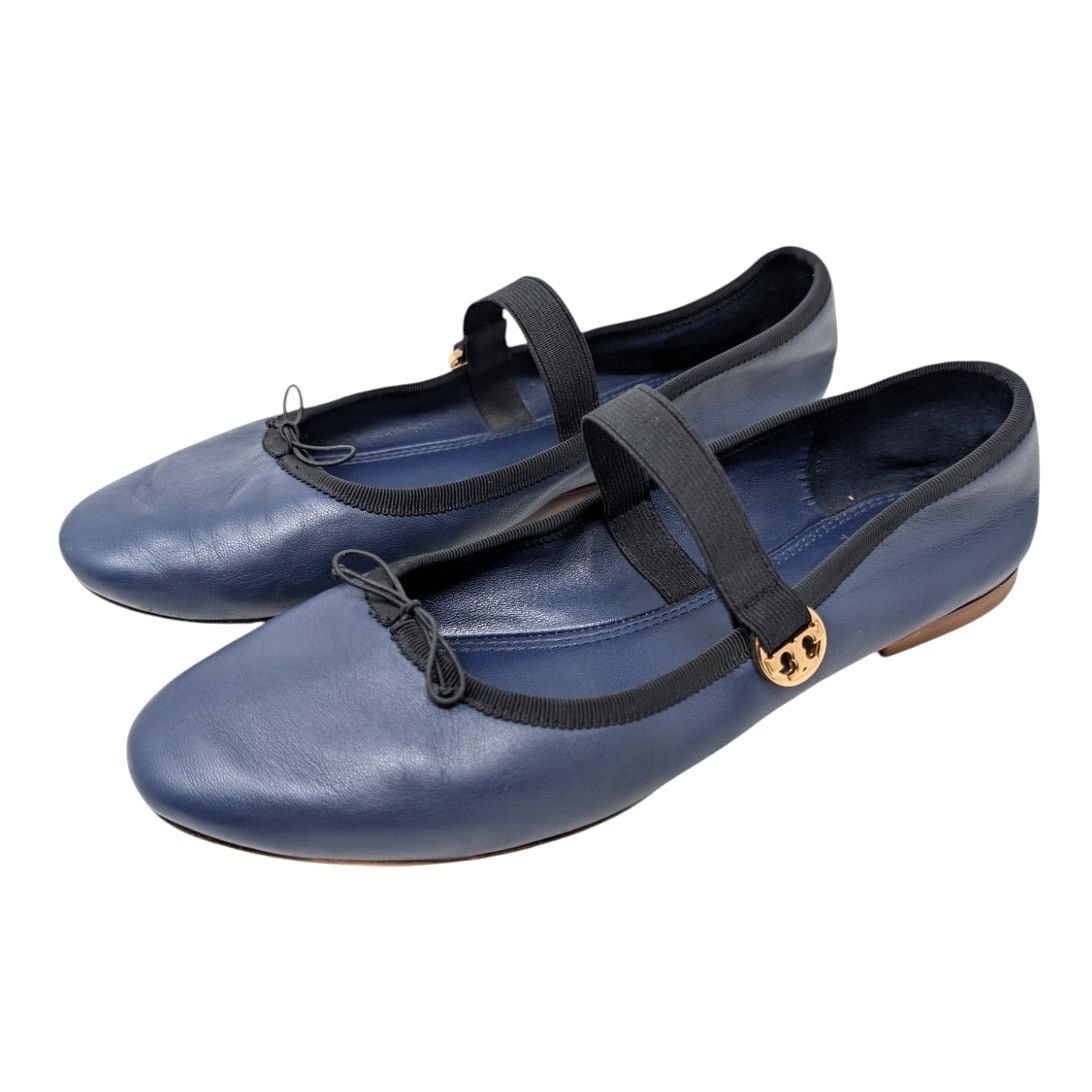 Tory Burch Tory Burch Blue Leather Mary Jane Flats Gold Logo 8.5 Size US 8.5 / IT 38.5 - 2 Thumbnail