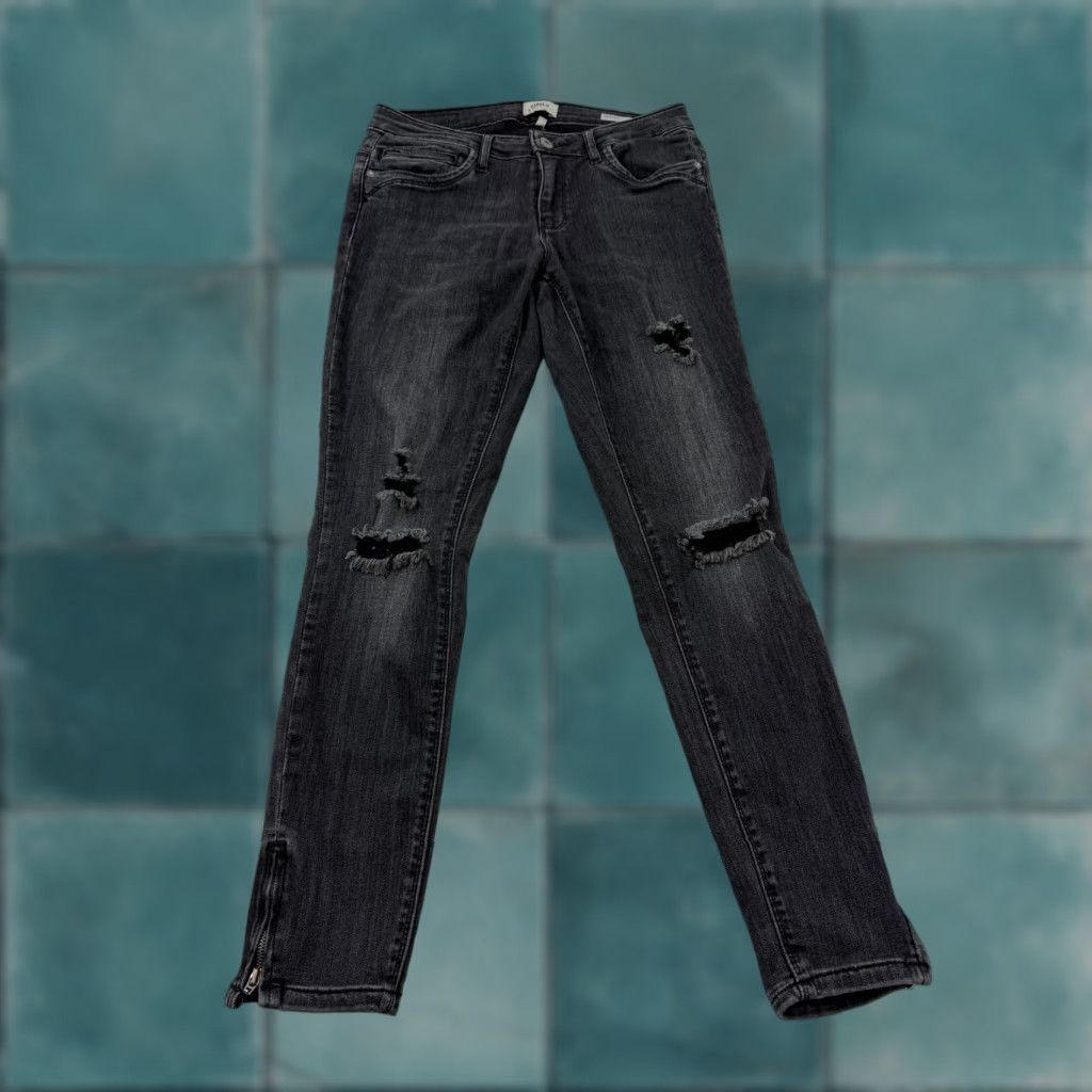 Vintage Only Kendell Jeans Womens Skinny Dark Gray Ankle Zip Distressed 30x27 Denim Slim Pockets Size 30" / US 8 / IT 44 - 1 Thumbnail