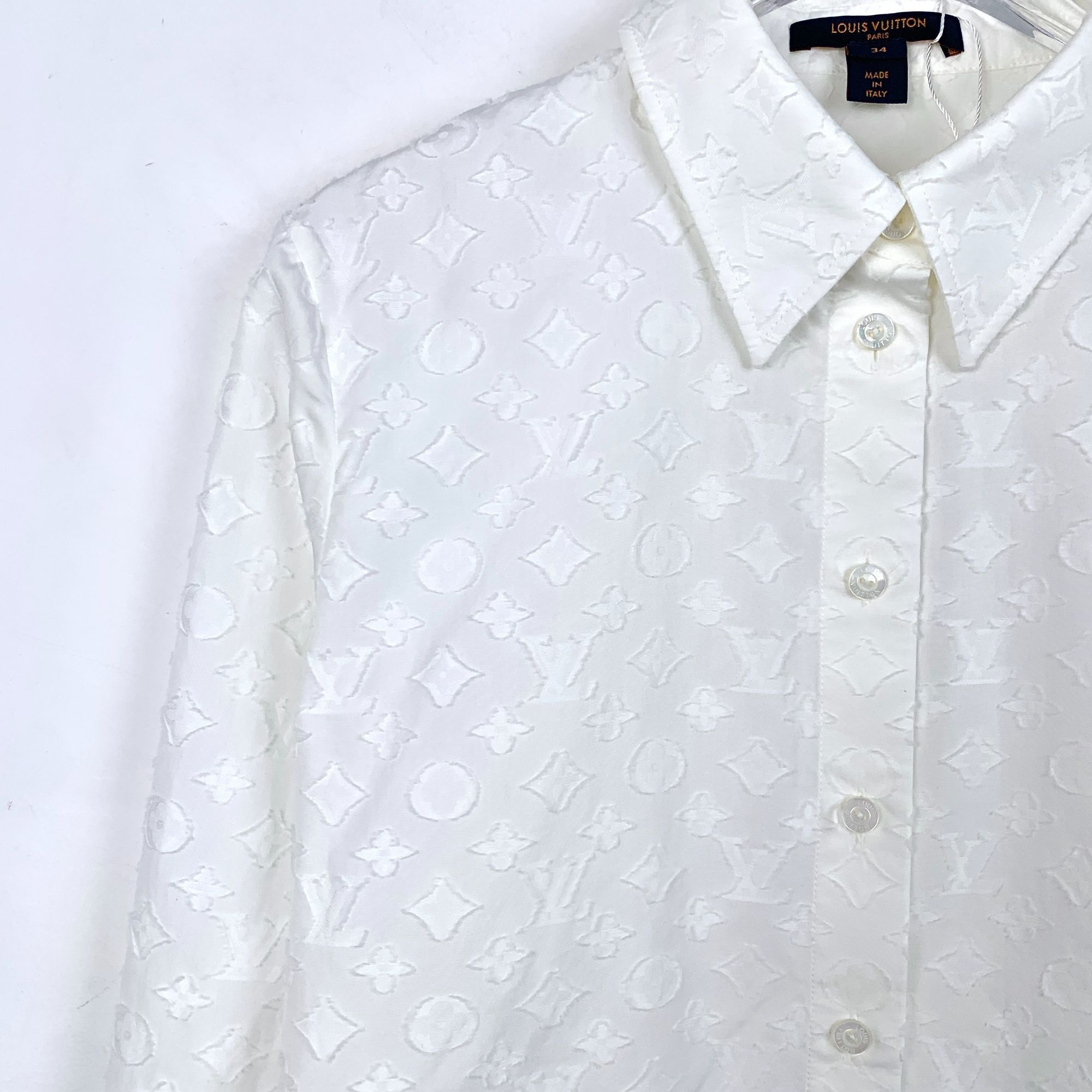 Louis Vuitton Louis Vuitton Womens White Monogram Embossed Cotton Button-U Size XXS / US 00 / IT 34 - 3 Thumbnail