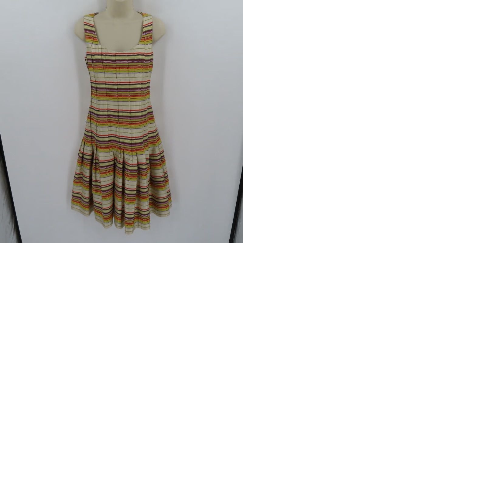 Akris Akris Punto Dress Woman 4 US 36 FR Multicolor Horizontal Stripe Pleated Knee Length Silk A-Line Sleeveless Zip Back Womens Size S / US 4 / IT 40 - 9 Thumbnail