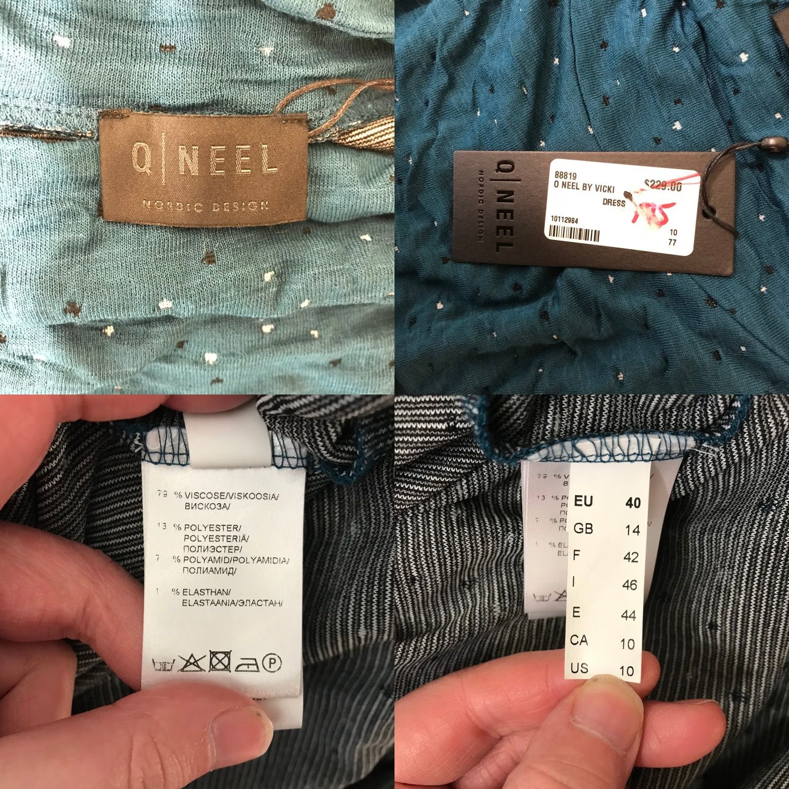 Altea Qneel Midi Dress Teal Textured Mock Neck Long Sleeve Sparkle Accents Women Size L / US 10 / IT 46 - 8 Thumbnail