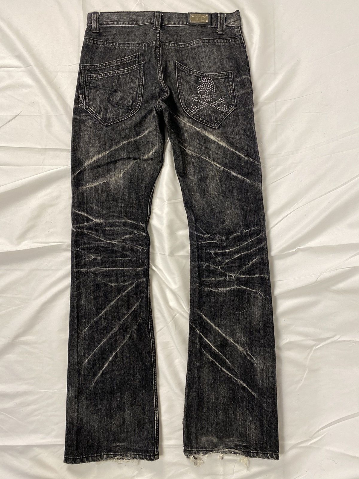 Japanese Brand Semantic Design Studded Skull Flared Washed Denim Jeans Size US 31 - 5 Thumbnail