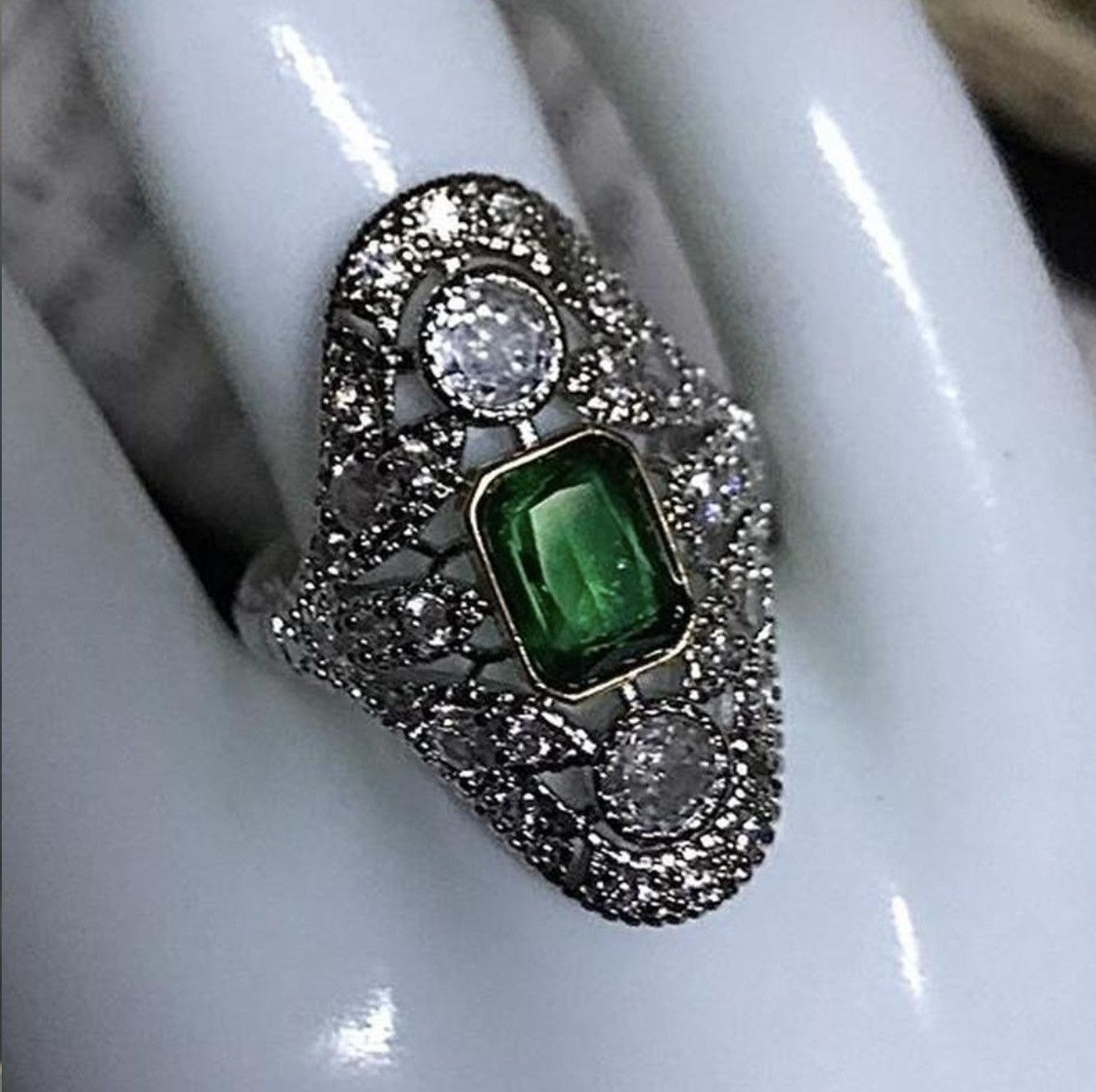 Other #gorgeous #green crystal #artdeco #ring #emerald Size ONE SIZE - 1 Thumbnail