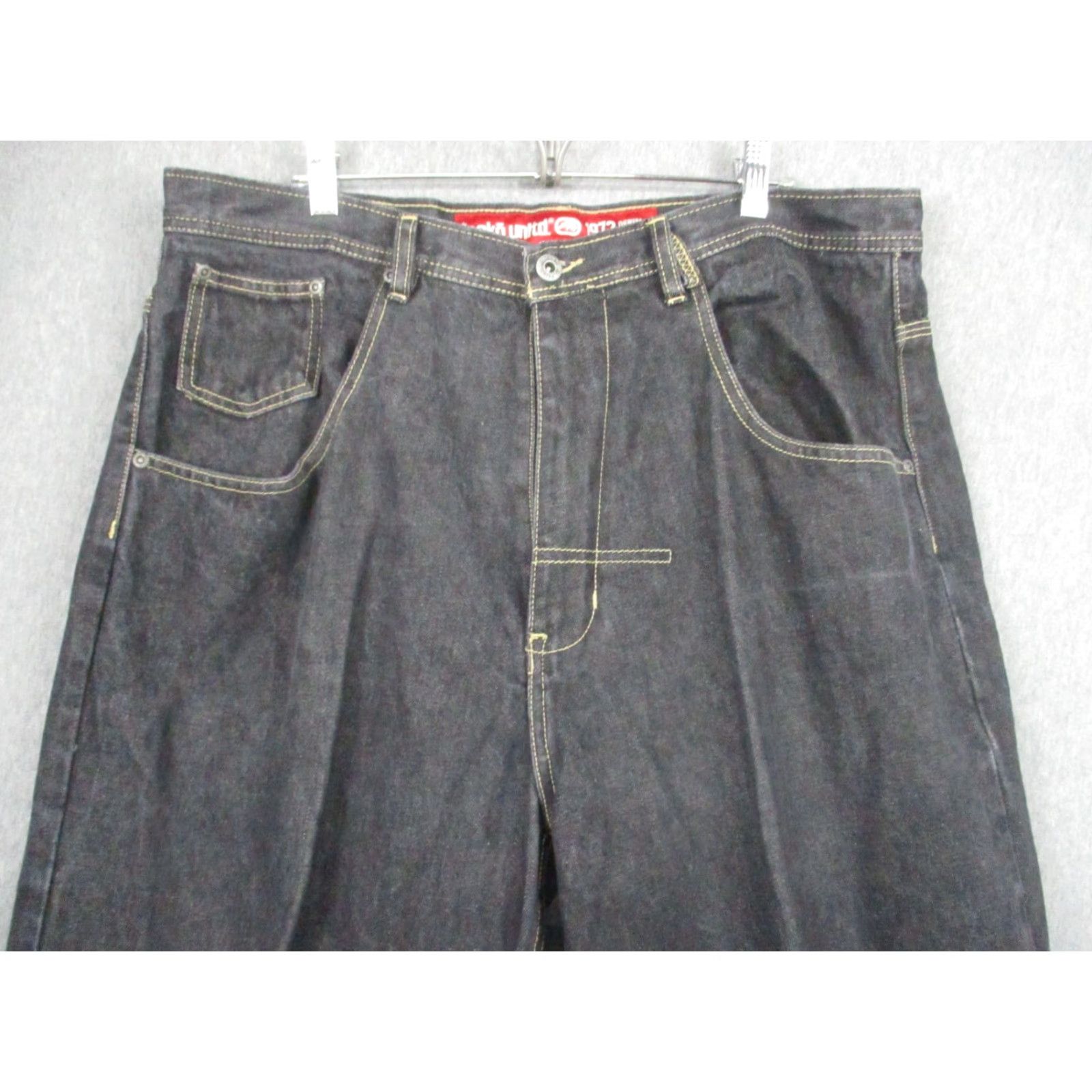 Ecko Unltd. ECKO UNLTD Jeans 38 Baggy Hip Hop Street Dark Black Y2K Wide-Leg Mens Jeans 5-Pocket Denim Cotton Baggy Fit Retro Size US 38 / EU 54 - 2 Thumbnail