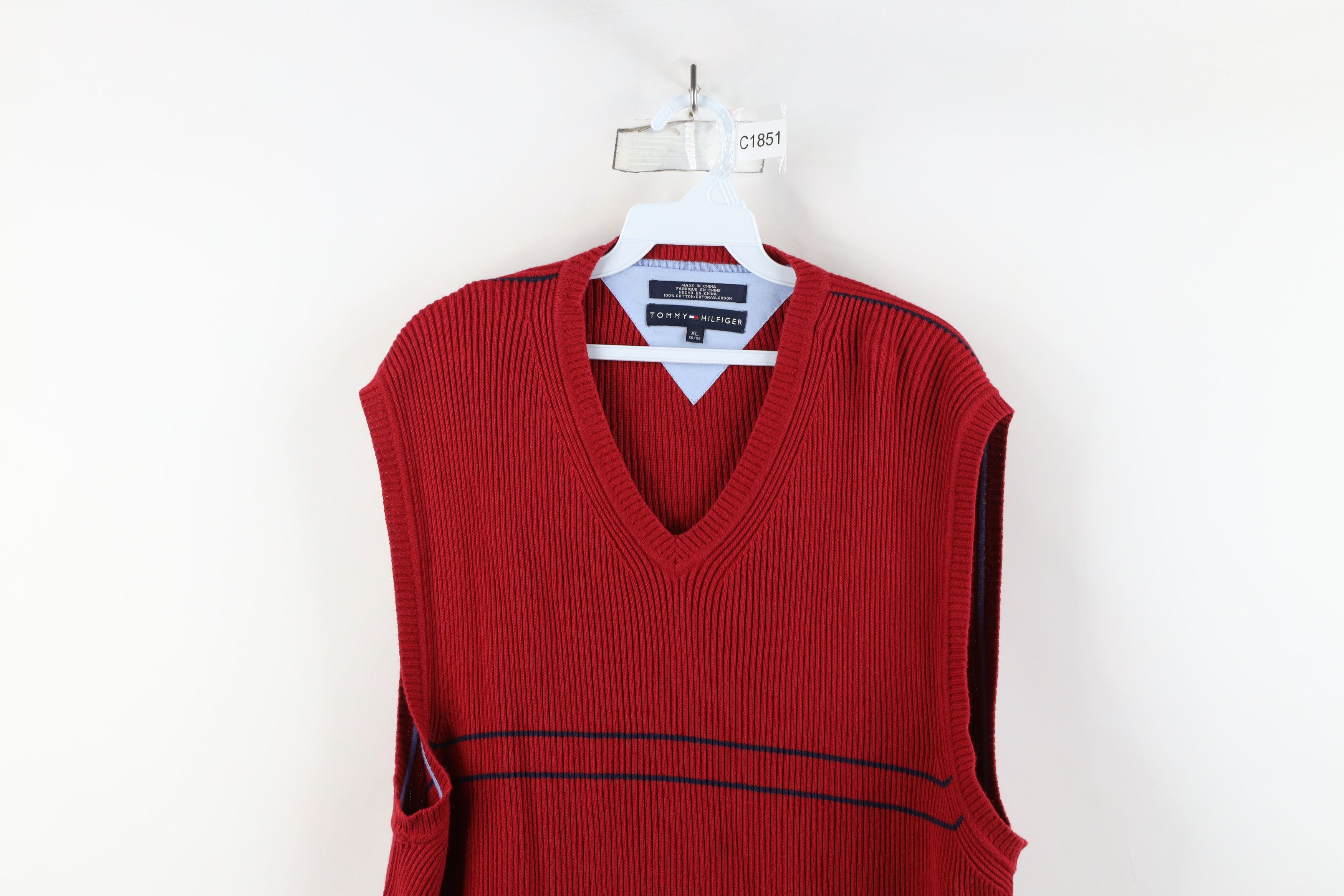 Tommy Hilfiger × Vintage Vintage 90s Tommy Hilfiger Cotton Ribbed Knit Sweater Vest Size US XL / EU 56 / 4 - 2 Thumbnail