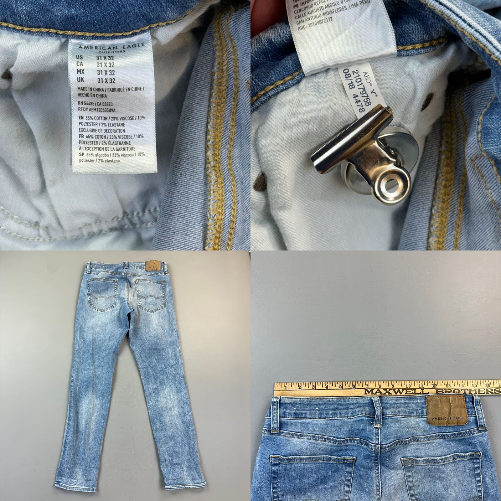 American Eagle Outfitters American Eagle Jeans Mens 31x31 Light Wash Denim Next Level Flex Slim Casual Size US 31 - 8 Thumbnail