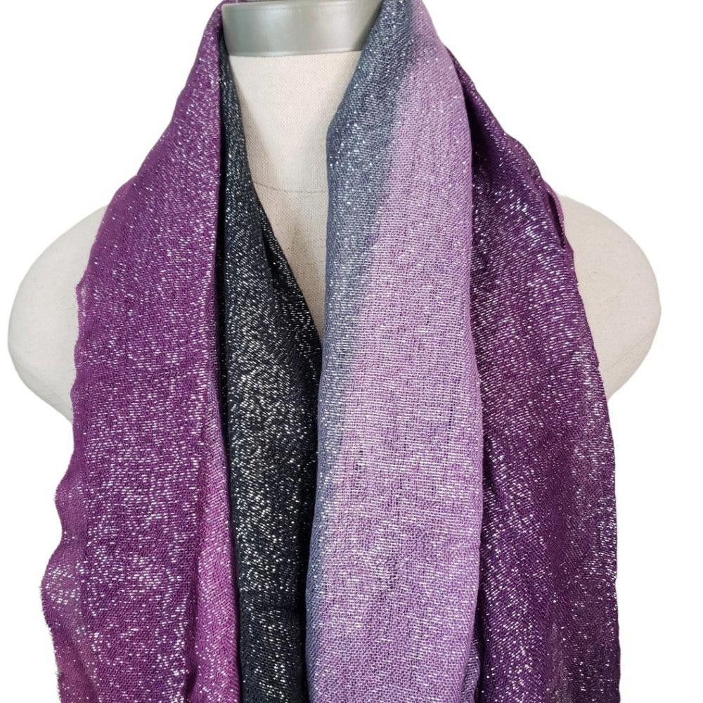 Designer CT840 Purple & Black Shimmer Fringed Ladies Wrap Size ONE SIZE - 2 Thumbnail