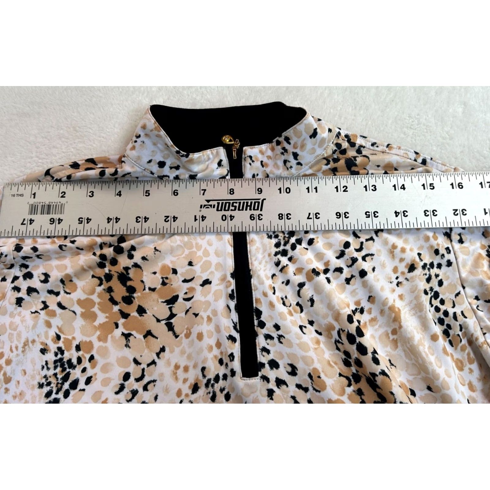 Vintage Sans Soleil Womens Long-Sleeve Animal Print 1/4 Zip Pullover Top Large Beige Size L / US 10 / IT 46 - 6 Thumbnail