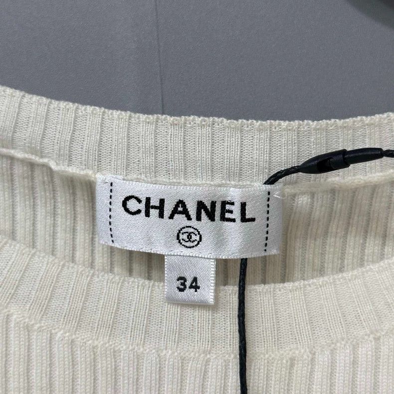 Chanel Chanel White logo hollow knitted short sleeves Size XXS / US 00 / IT 34 - 7 Thumbnail