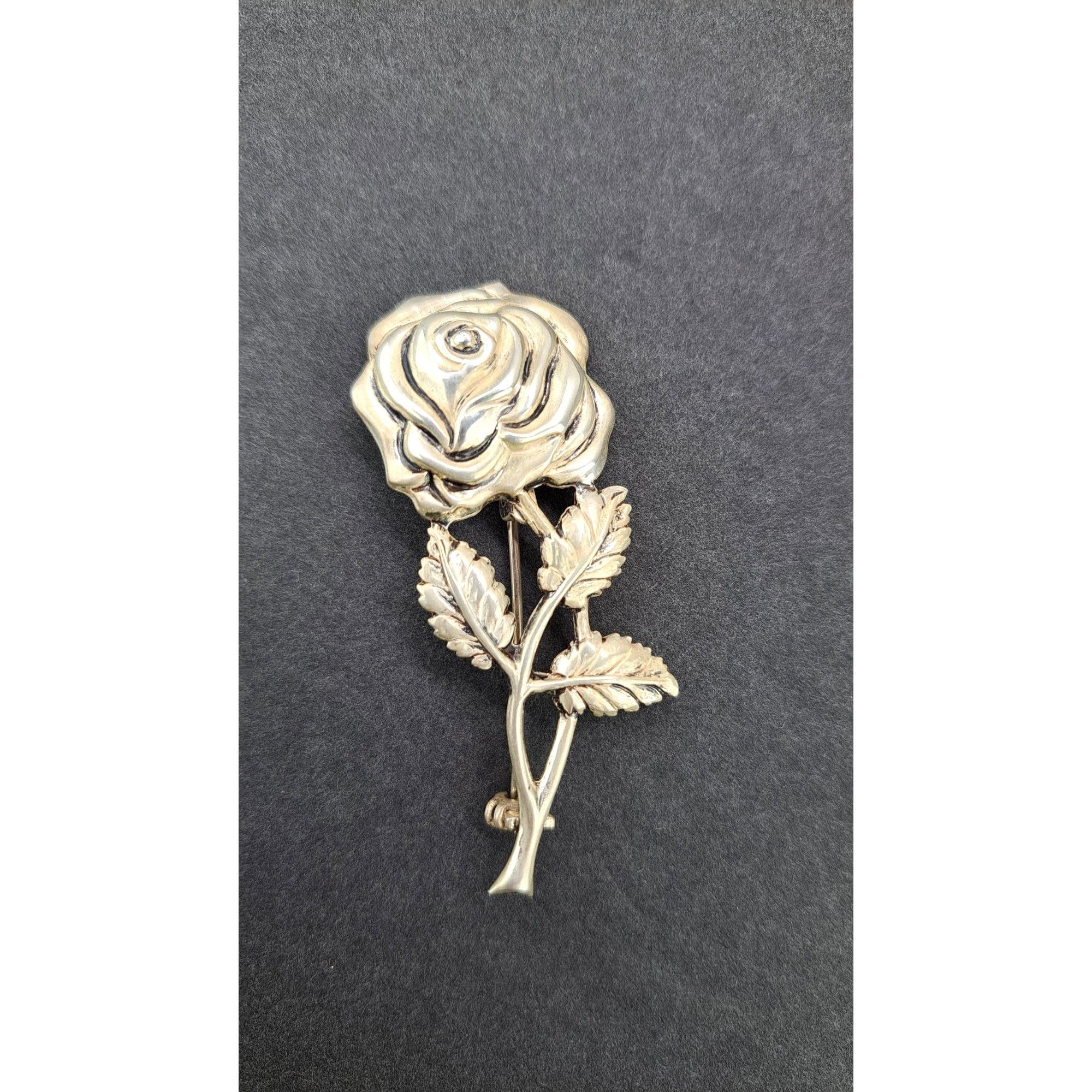 Vintage Vintage Sterling Silver Rose Brooch Pin Detailed Floral Size ONE SIZE - 2 Thumbnail