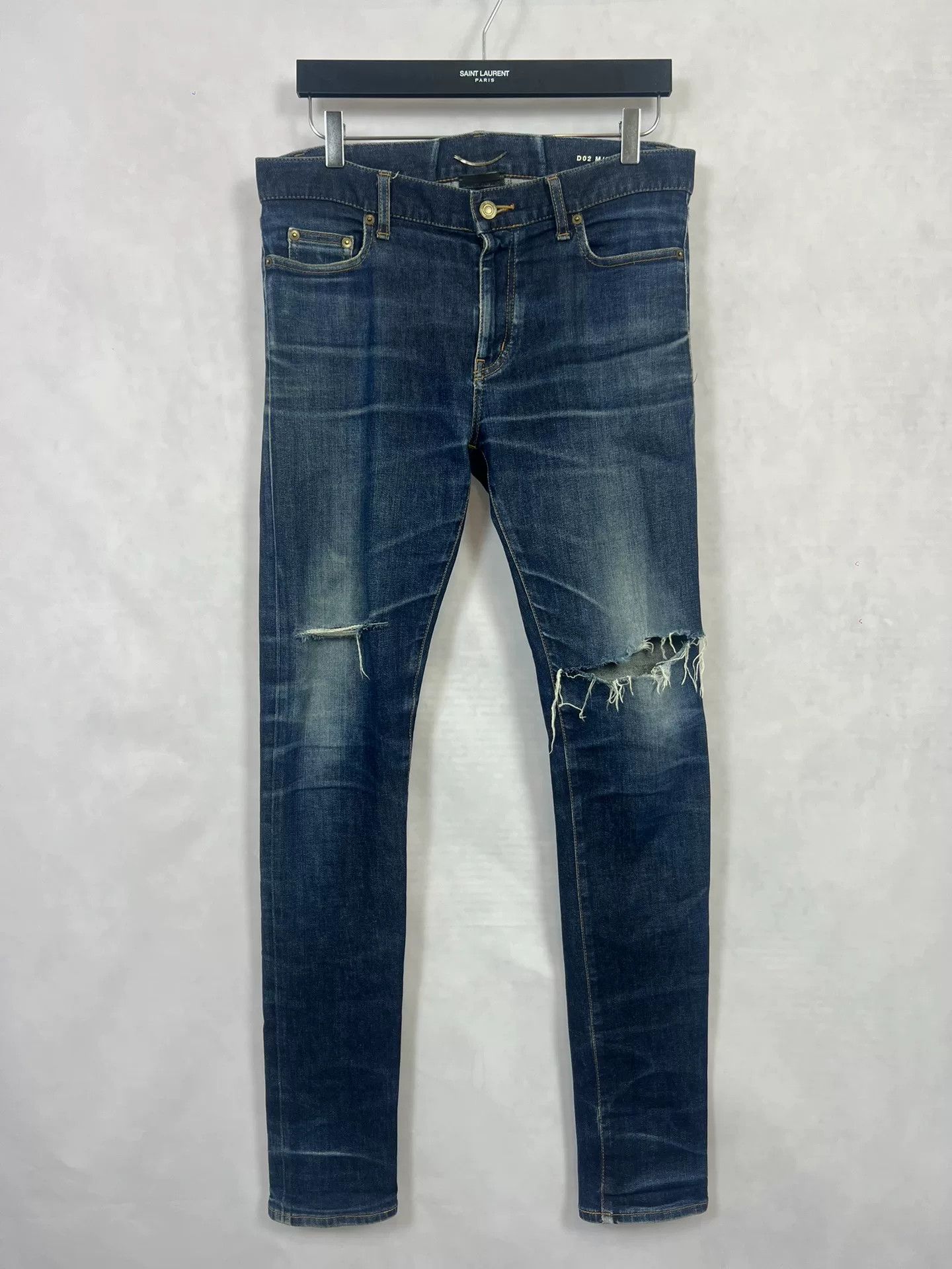 Saint Laurent Paris Saint Laurent Blue Distressed Denim Pants Size US 31 - 1 Thumbnail