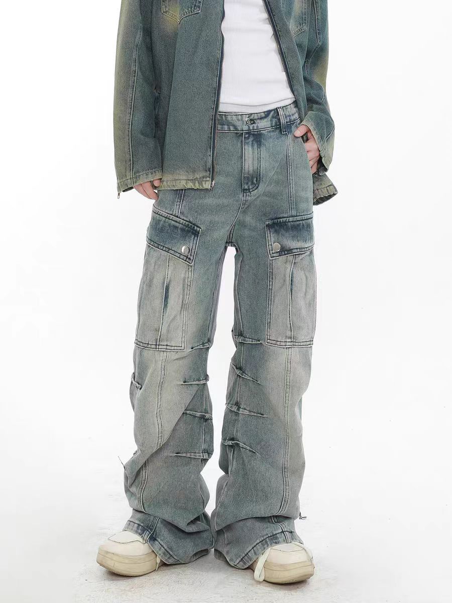 Designer × Japanese Brand Heavy wash vintage pleated multi-pocket micro-flare jeans Size US 29 - 1 Thumbnail