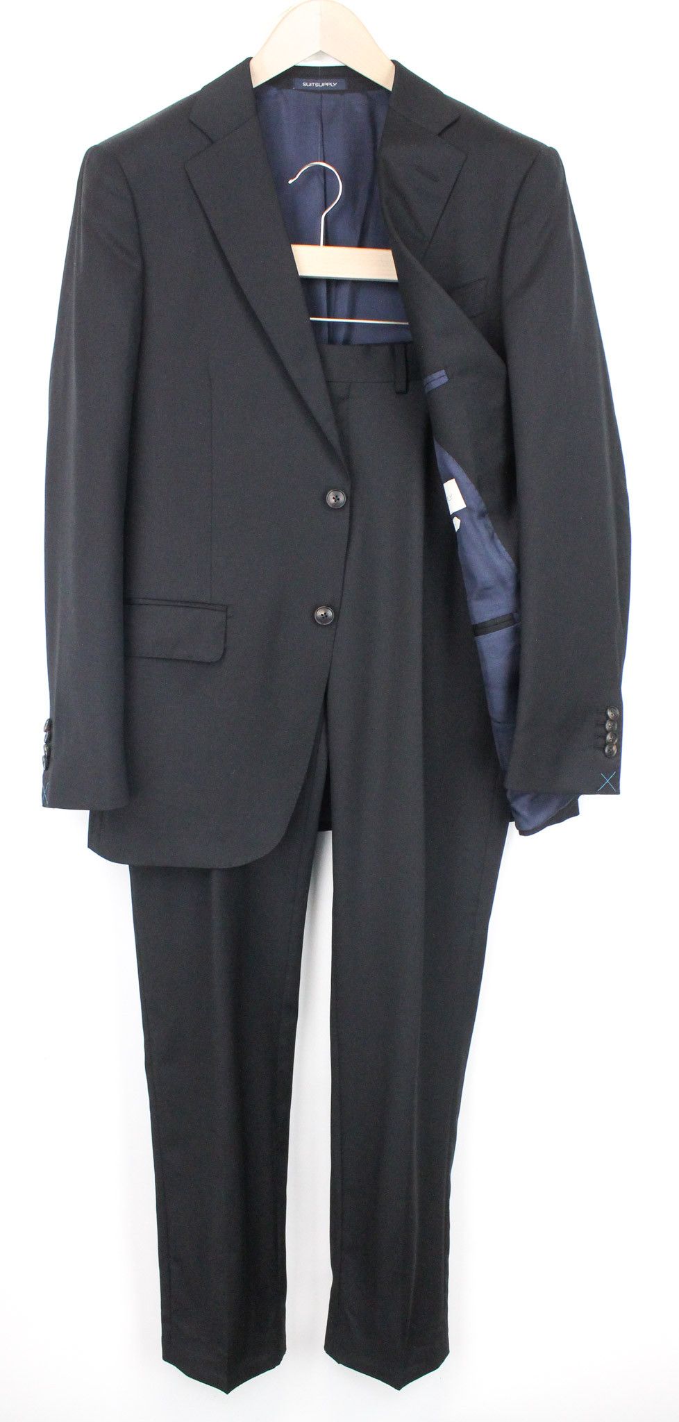 image of Suitsupply Napoli Uk38R Black Wool S110 Formal Suit 67870, Men's