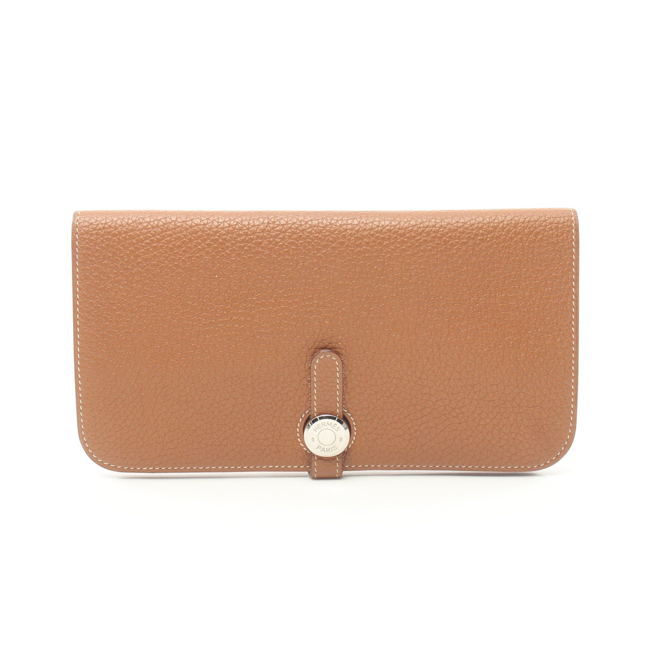 image of Hermes Dogon Long Gold Bi-Fold Long Wallet Togo Brown Silver Hardware □M Stamp (Manufactured Around