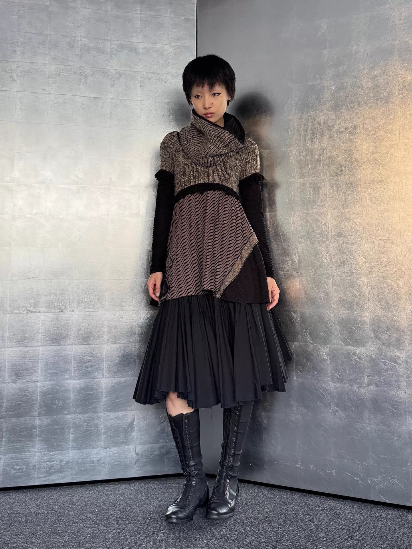 Other French Brand 50% Wool Blend Detachable Scarf Elastic Waist Dress Size 25" / US 0 / IT 36 - 2 Thumbnail