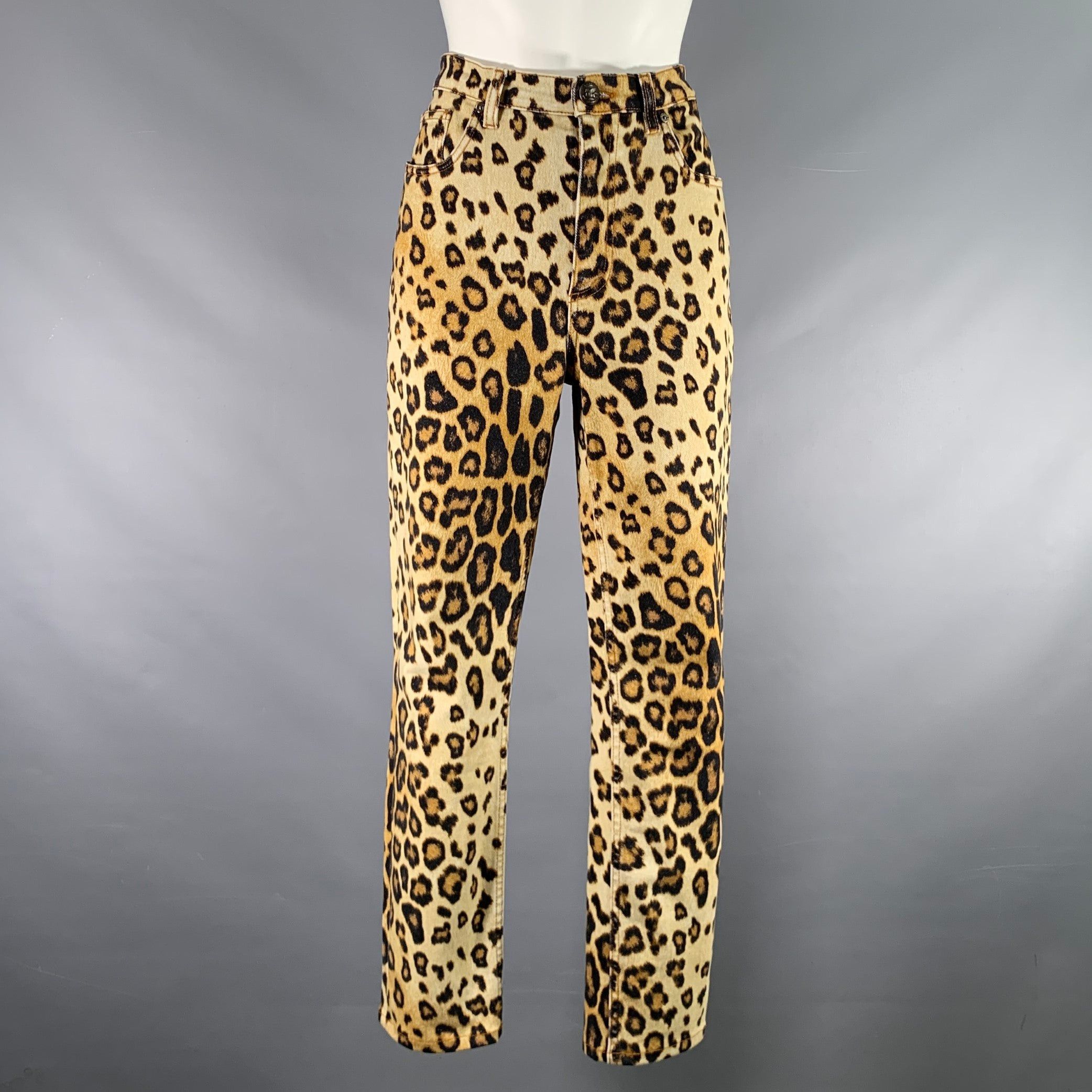 image of Etro Tan Black Cotton Elastane Leopard Zip Fly Jeans, Women's (Size 30)