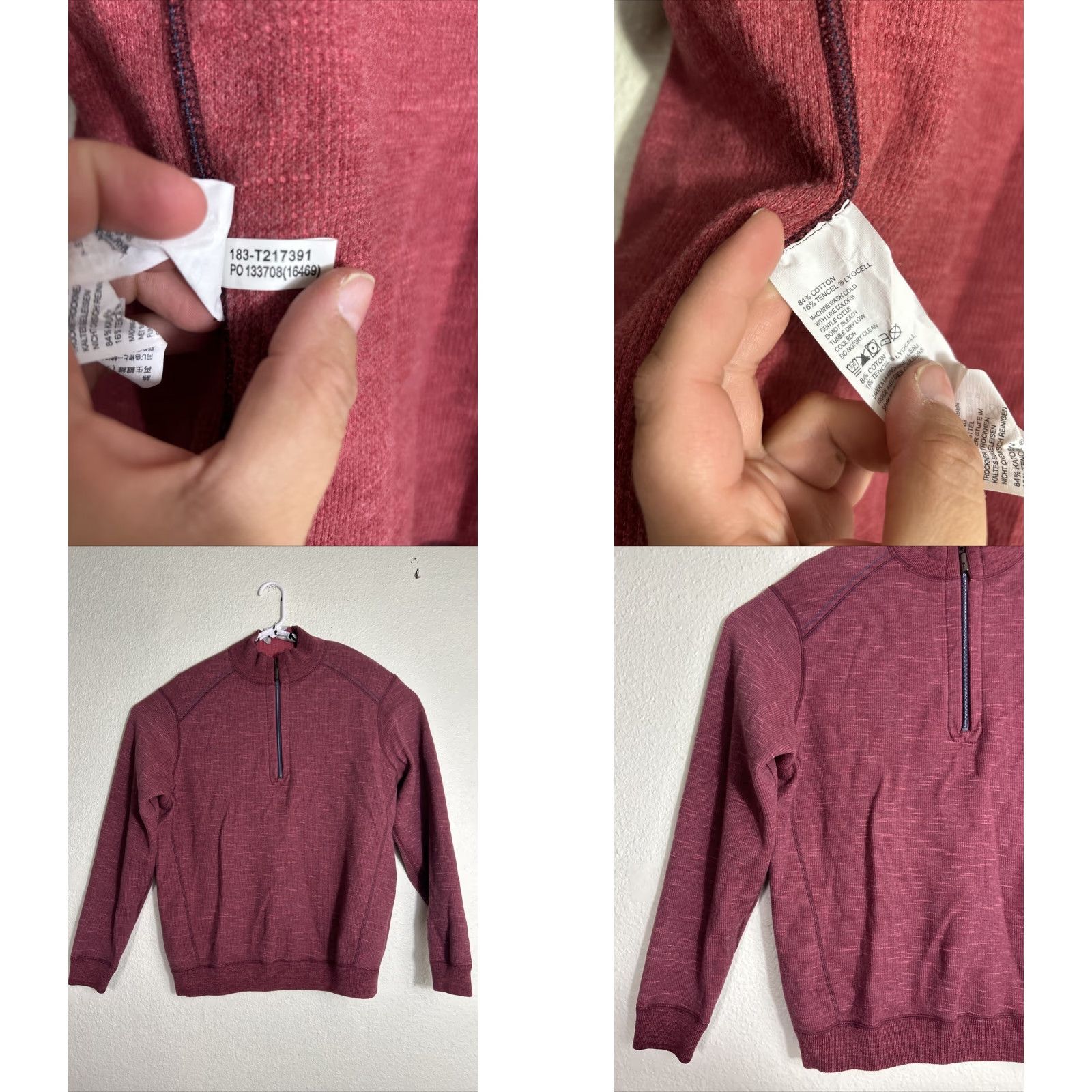 Tommy Bahama Tommy Bahama Sweater Men L Red Reversible Logo Mock Neck 1/4 Zip Pullover, Knit Cotton, Preppy, Casual, Logo Accents, Size L Size US L / EU 52-54 / 3 - 9 Thumbnail