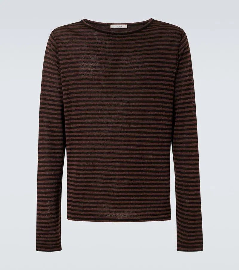 The Row The Row Lillard Striped Brown Black Lightweight Knit XL Size US XL / EU 56 / 4 - 3 Thumbnail