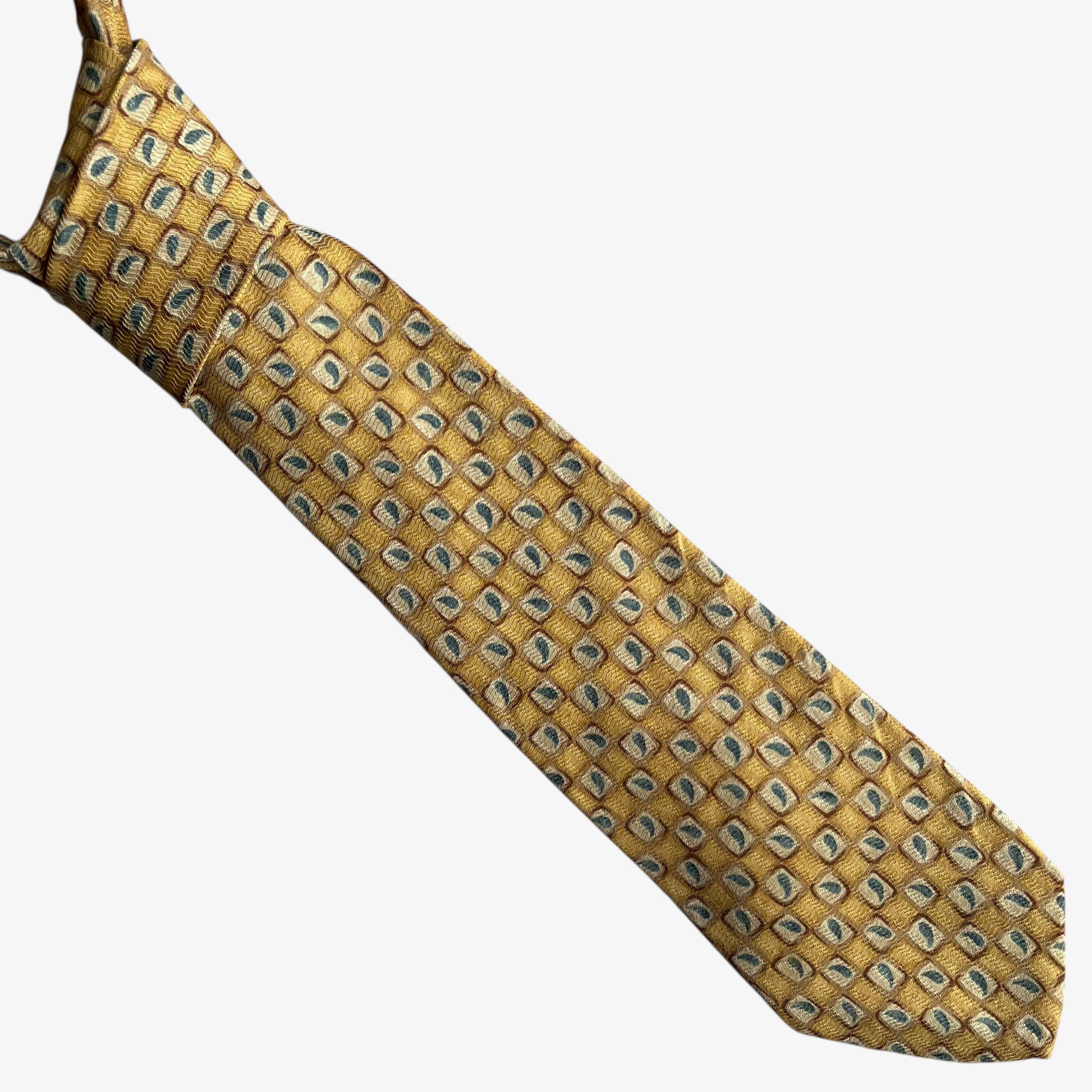 Perry Ellis Vintage 90s Perry Ellis Paisley Checkered Yellow Silk Tie Size ONE SIZE - 1 Thumbnail
