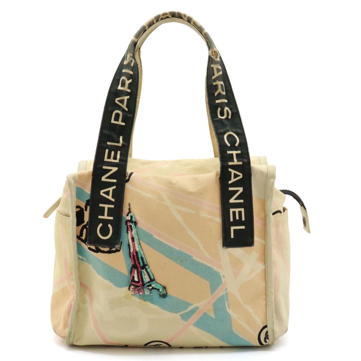 Chanel Chanel Chanel Canvas/Sequin Cruise Line Paris Map Eiffel Tower Tote Bag A30833 Canvas Handbag A30833 in Good Condition Size ONE SIZE - 1 Thumbnail