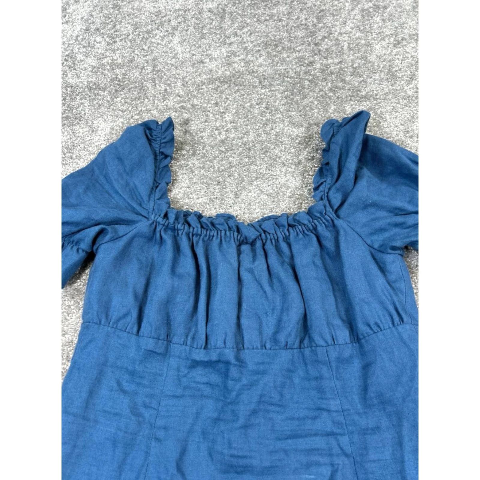 Reformation Reformation Dress Blue Linen Blouson Short Sleeve Square Neck Pullover 8 Womens A-Line Casual Summer Spring Regular Linen Size M / US 6-8 / IT 42-44 - 2 Thumbnail