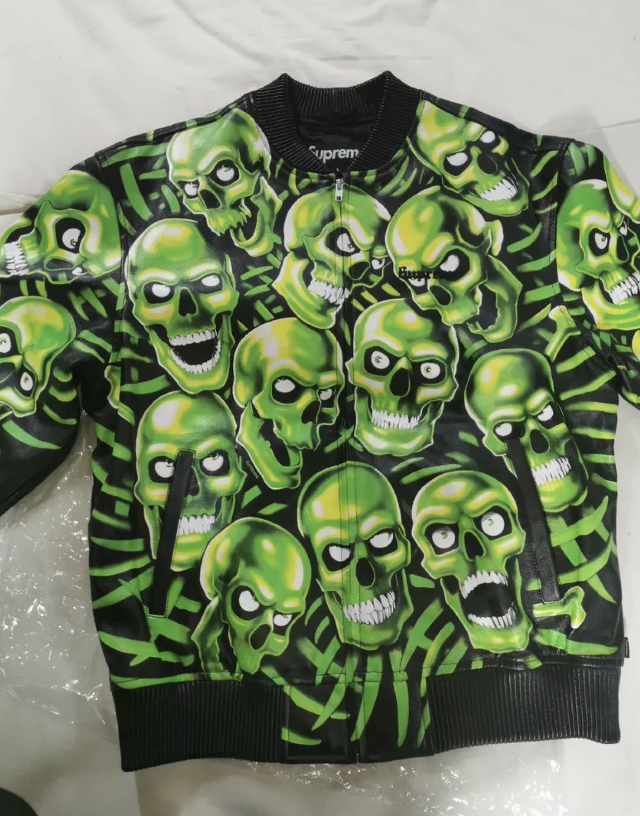 Supreme Supreme green skull leather jacket | Grailed