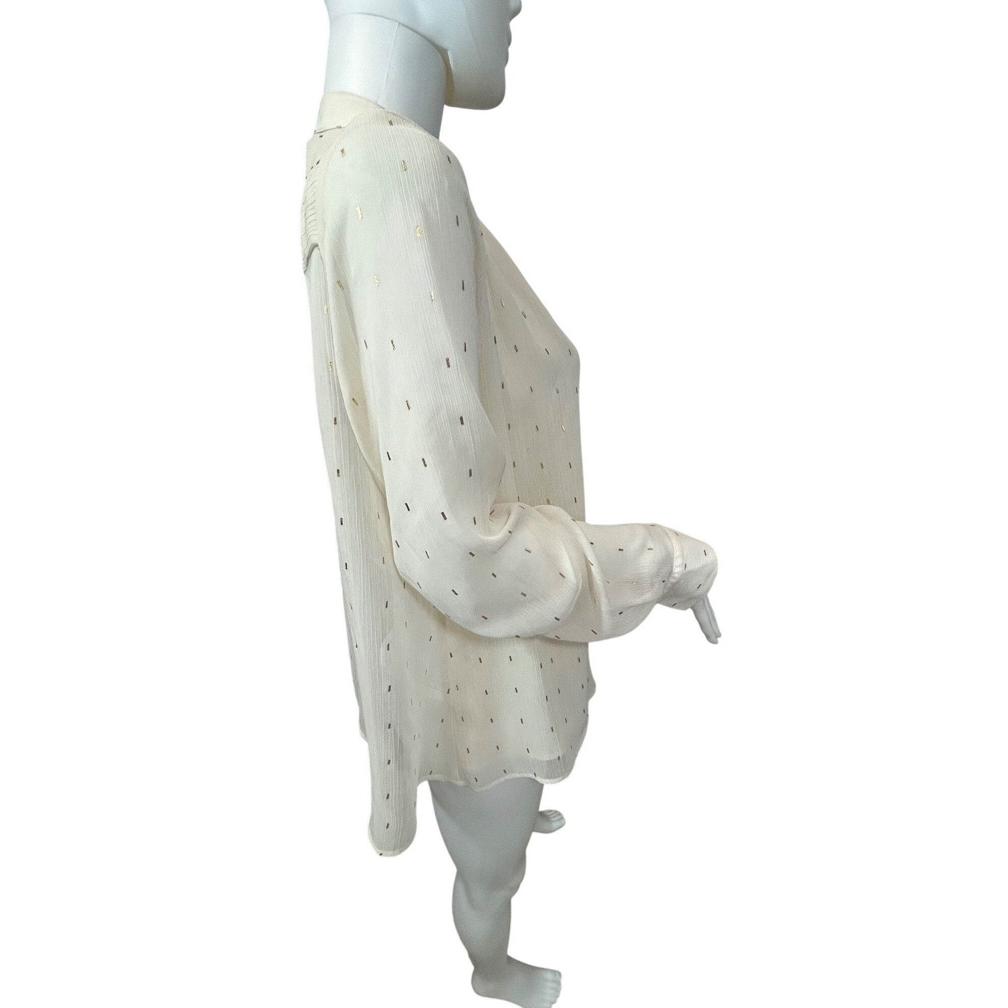 Zara Zara Ecru Cream Blouse S Gold Metallic Dashes Band Neck Gold Size S / US 4 / IT 40 - 4 Thumbnail