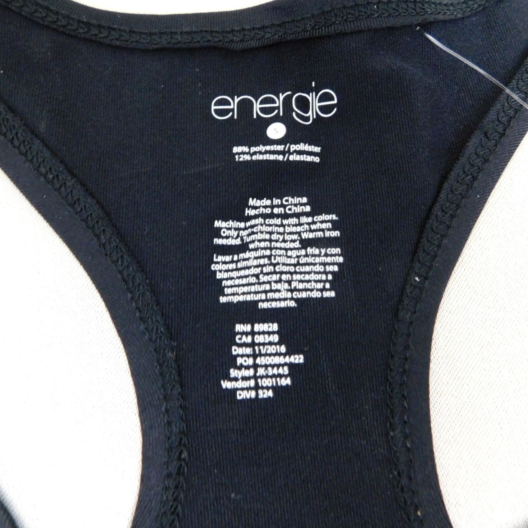 Energie Energie Black Wireless Light Support Racerback Sports Bra Small S Womens Banded Spandex Polyester Blend Formfitting Activewear Bra Size ONE SIZE - 3 Thumbnail