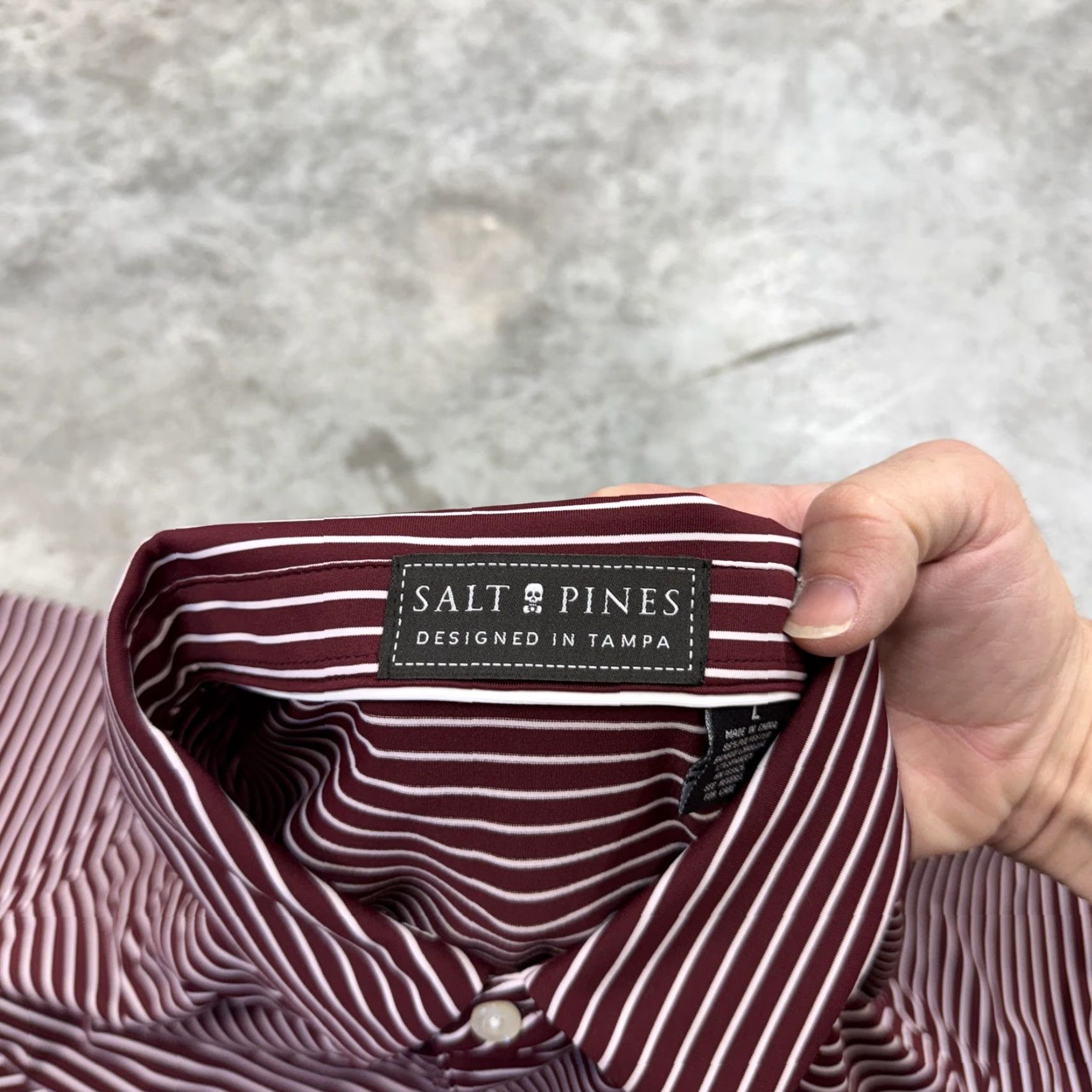Vintage Salt Pines Polo Shirt Mens XL Burgundy White Stripe Golf Skull Logo Stretch Size US XL / EU 56 / 4 - 3 Thumbnail