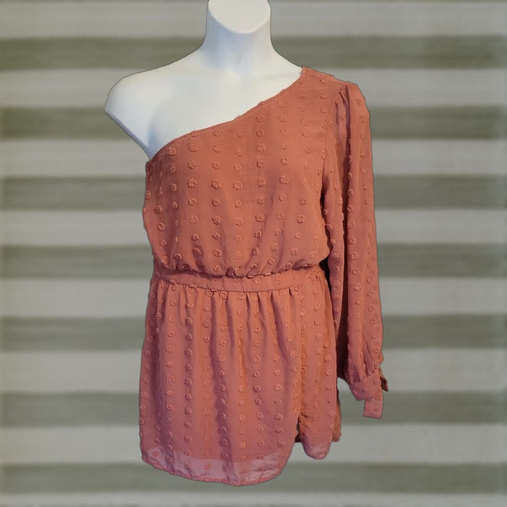 Vintage Baeverly Dusty Rose Swiss Dot One Shoulder Dress L Bohemian Party/Cocktail Mini Girls Womens Size L / US 10 / IT 46 - 1 Thumbnail