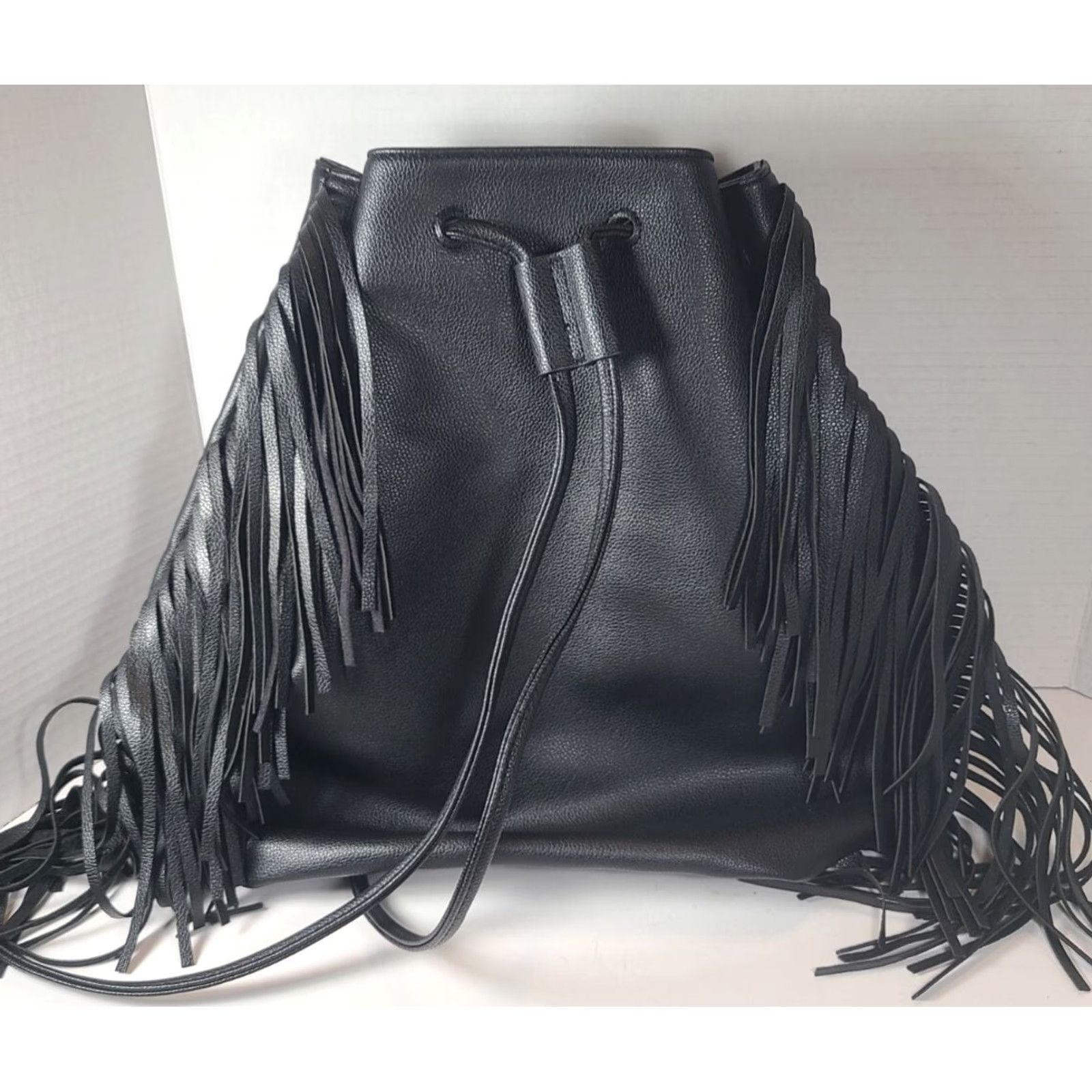 Victoria's Secret Victoria's Secret Fashion Show Backpack Black Faux Leather Fringe Drawstring Bag Women Medium Nwt Rsvp 5 Size ONE SIZE - 2 Thumbnail